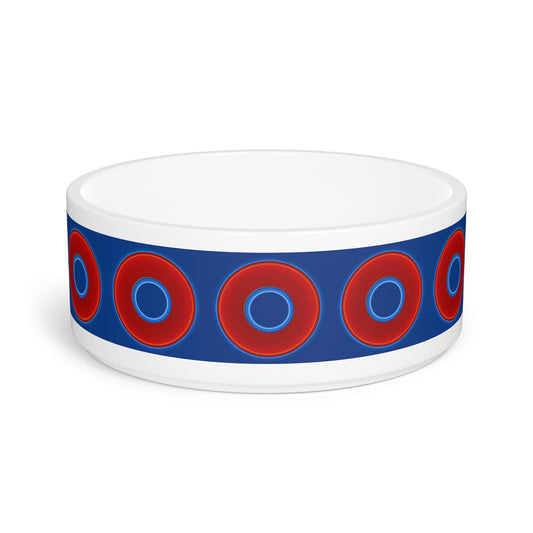 16 oz Lumpy Pet Bowl - vivid red donuts w/dark blue background