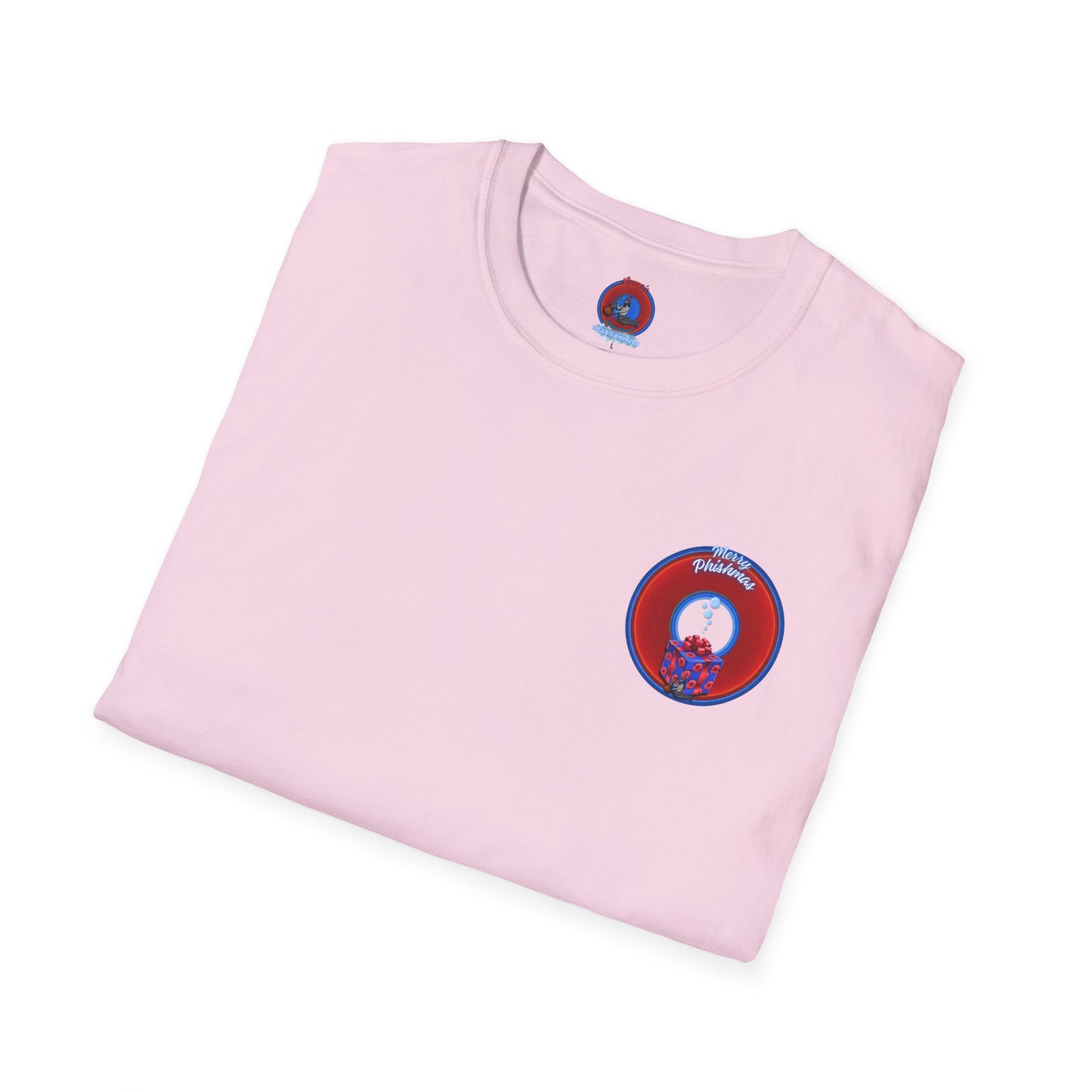 Classic Donut Tee - Unisex Soft-Style - "Phishmas Caroler's Tee " - vivid red/blue donut - variant 2