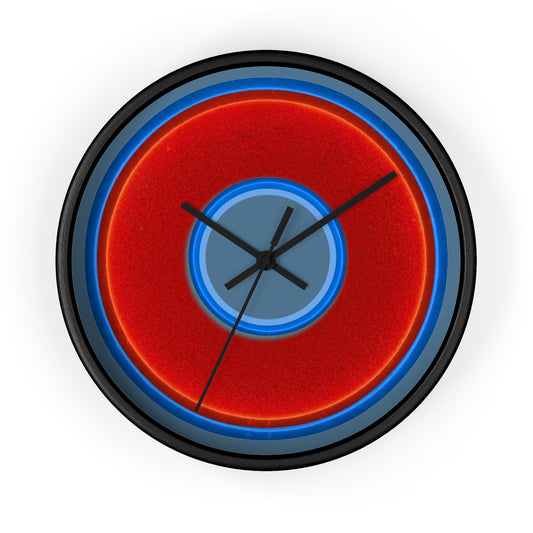 Lumpy Wall Clock - red vivid donut - variant 6 w/steel blue background