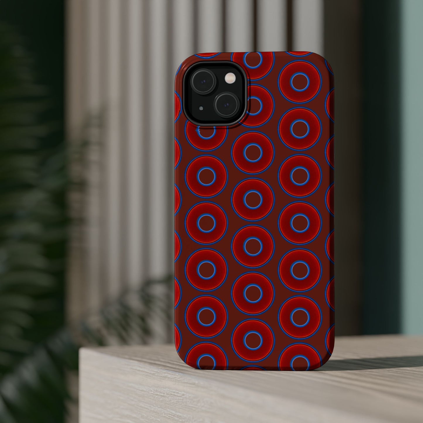 Magnetic Tough Donut Case - red vivid donut print w/burnt umber background
