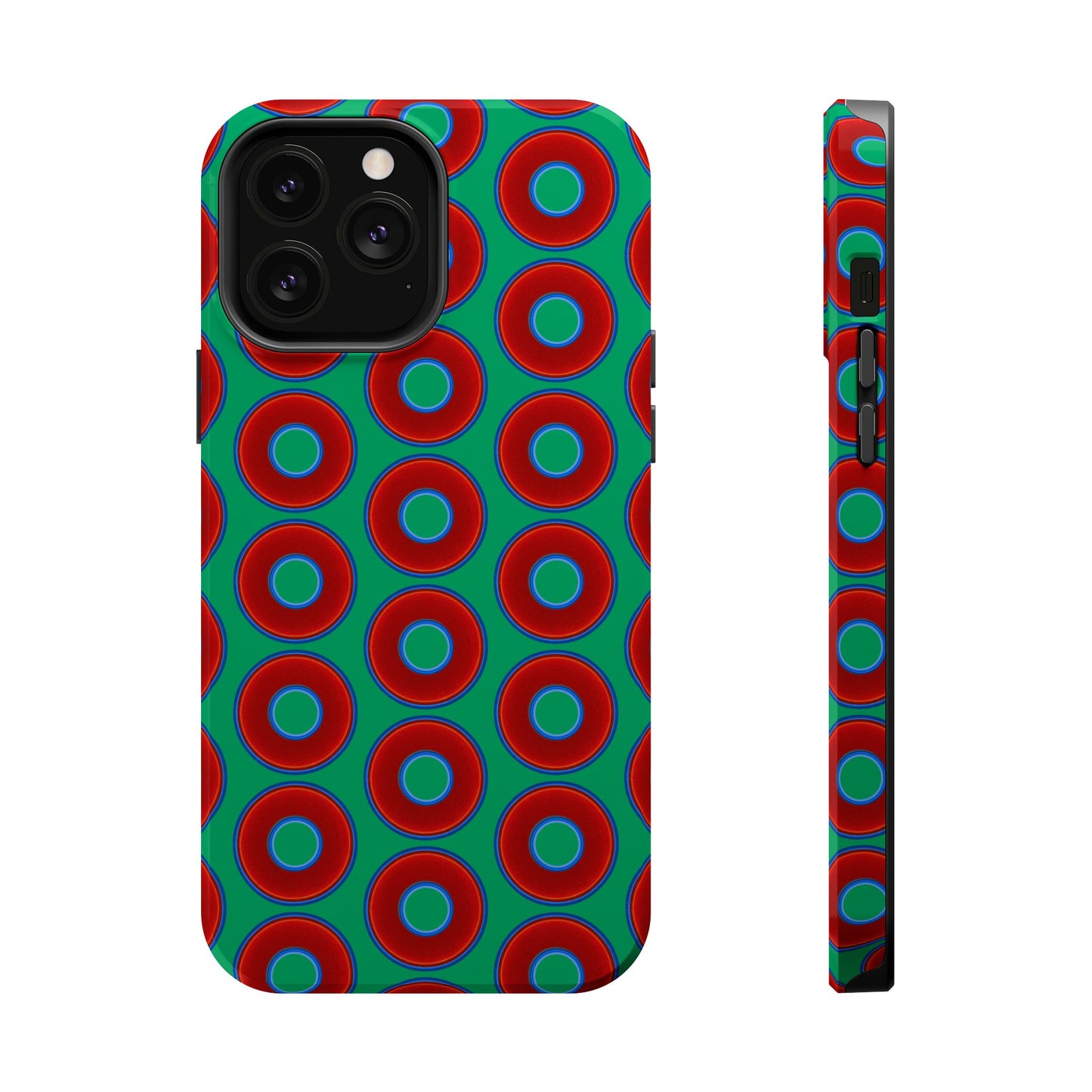 Magnetic Tough Donut Case - red vivid donut print w/jade green background