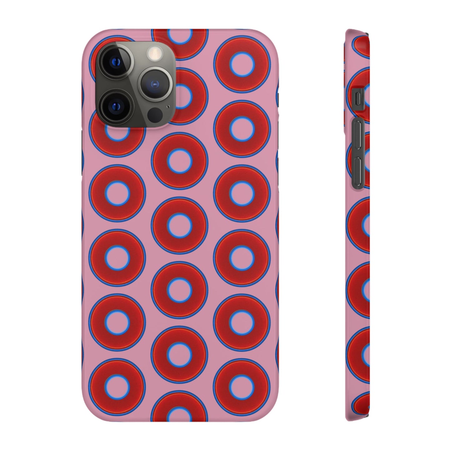 Lumpy Donut Snap Case - red vivid donut print w/pale magenta background