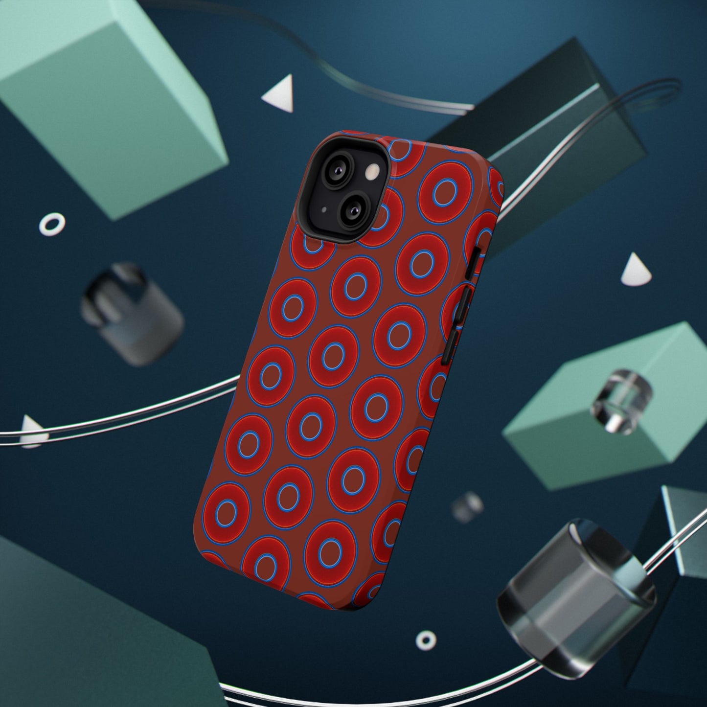 Impact-Resistant Lumpy Donut Case - red vivid donut print w/burnt umber background