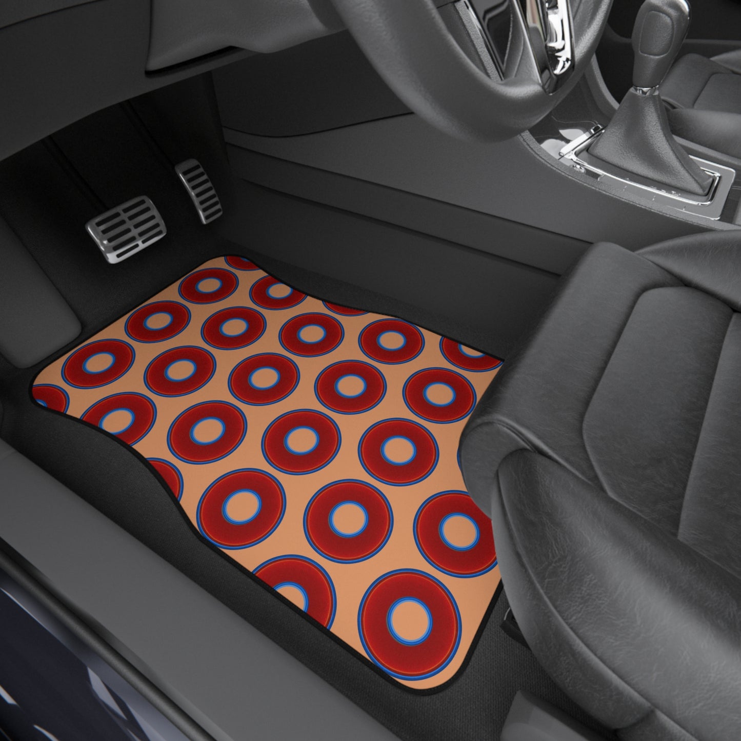 Contacted Car Mats - vivid donut print w/peach background