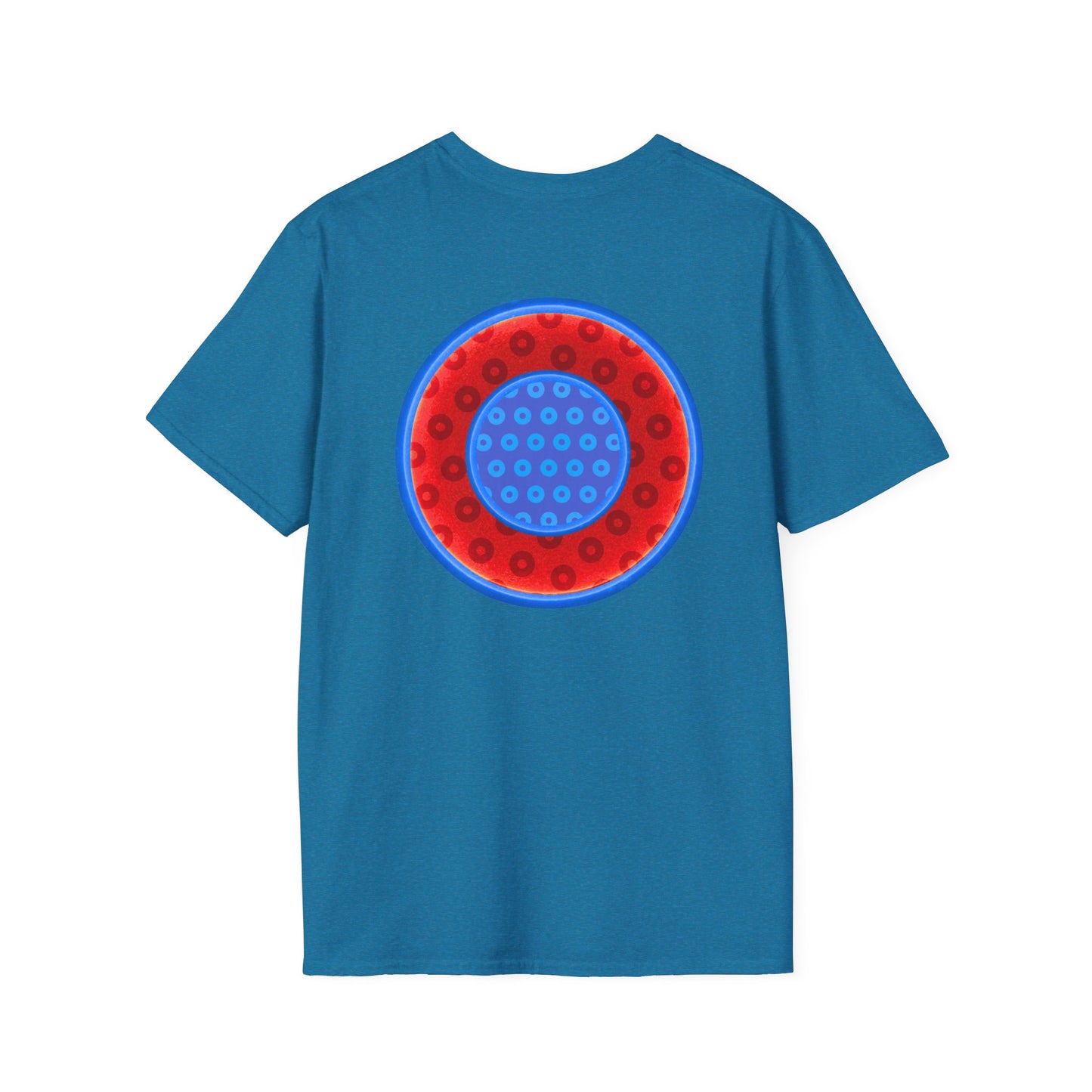 Classic Donut Tee - Unisex Soft-Style - "All You Can Eat Donut Platter" - red/blue paradoxical donuts
