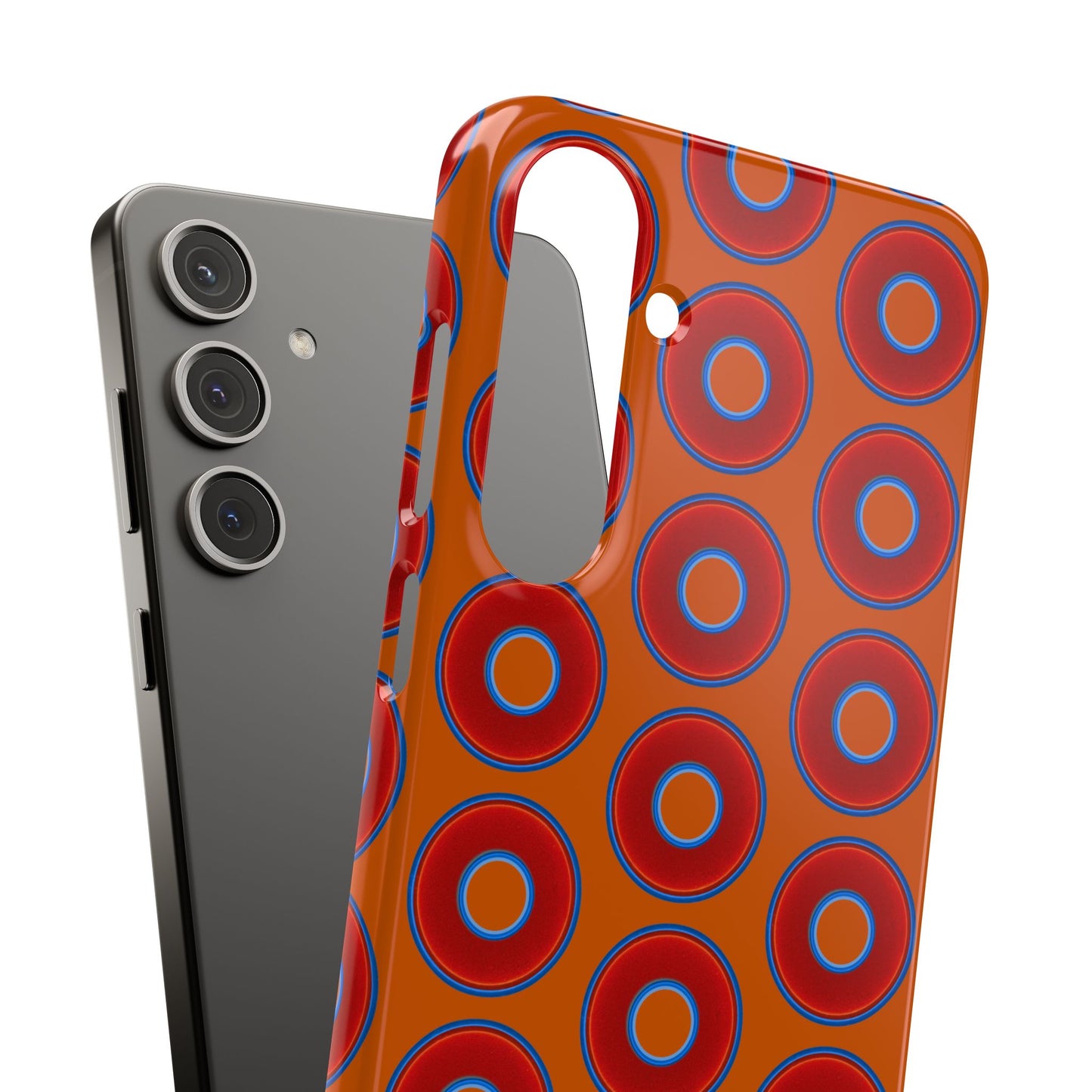 Lumpy Donut Snap Case - red vivid donut print w/dark orange background