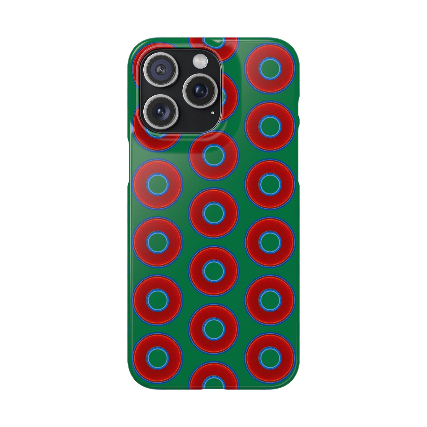 Lumpy Donut Snap Case - red vivid donut print w/green background