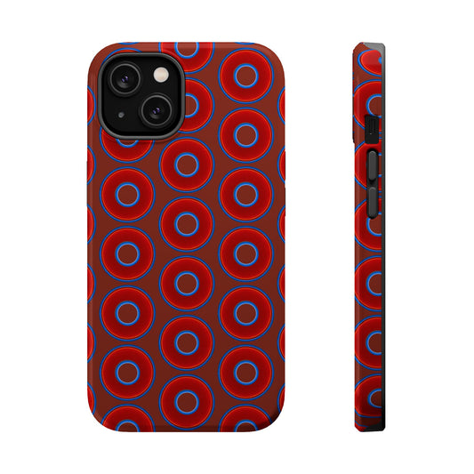Magnetic Tough Donut Case - red vivid donut print w/burnt umber background