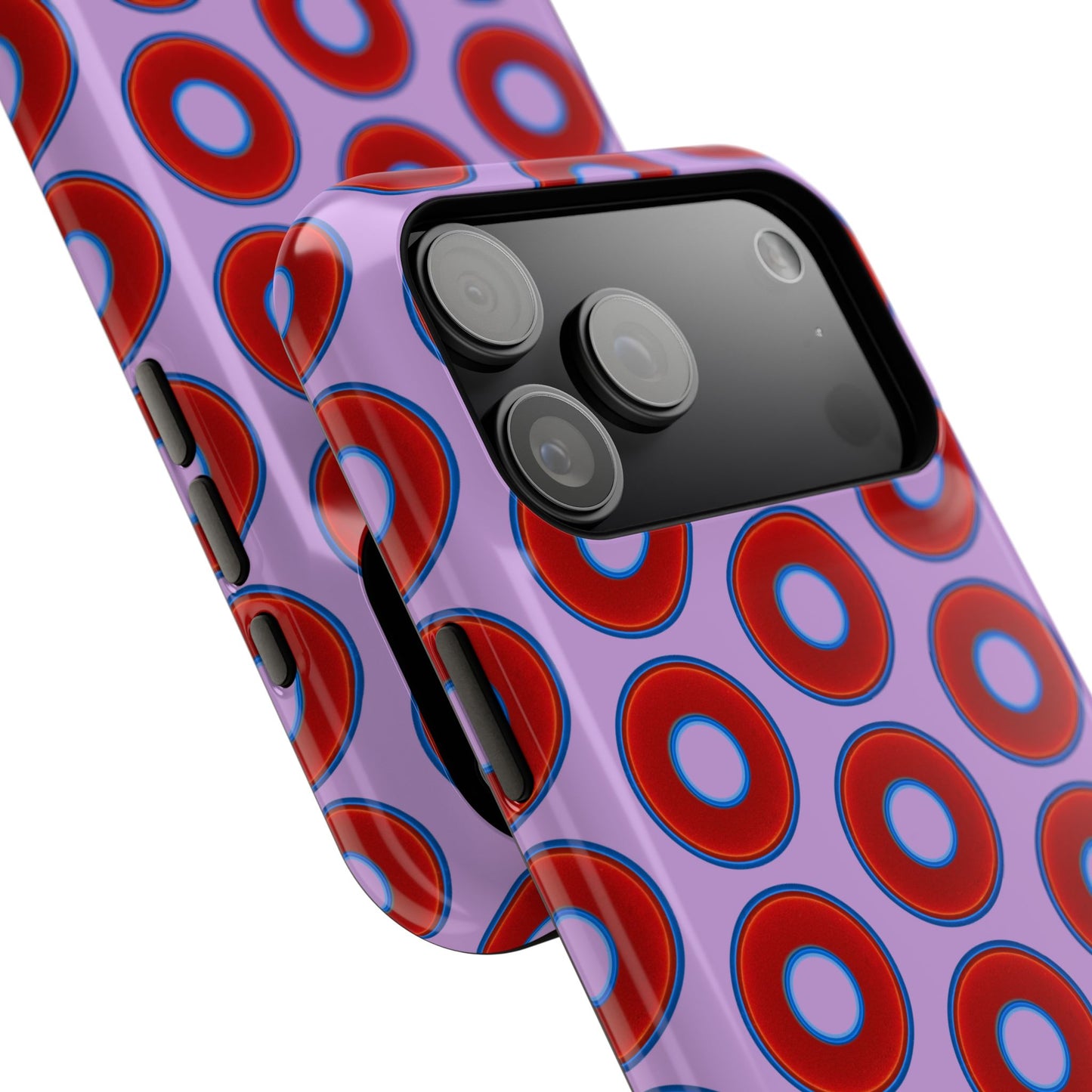 Impact-Resistant Lumpy Donut Case - red vivid donut print w/wisteria purple background
