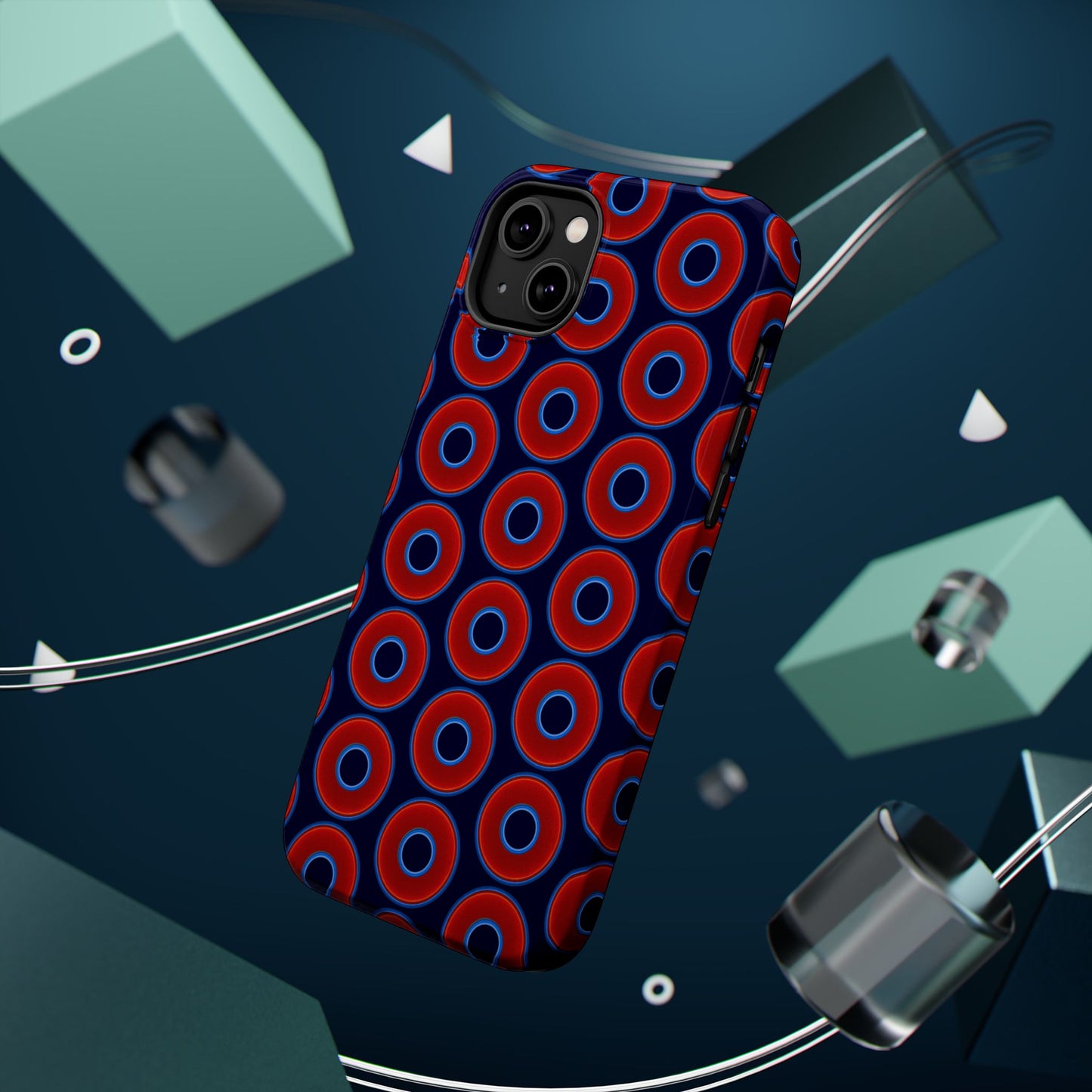 Magnetic Tough Donut Case - red vivid donut print w/midnight blue background