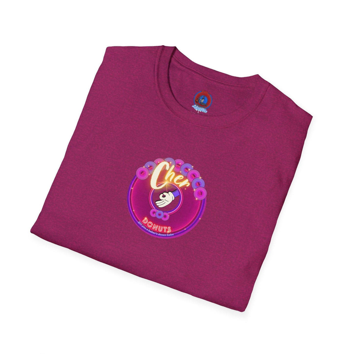 Classic Donut Tee - Unisex Soft-Style - "Chering is Caring Donut' - vivid magenta/purple donut