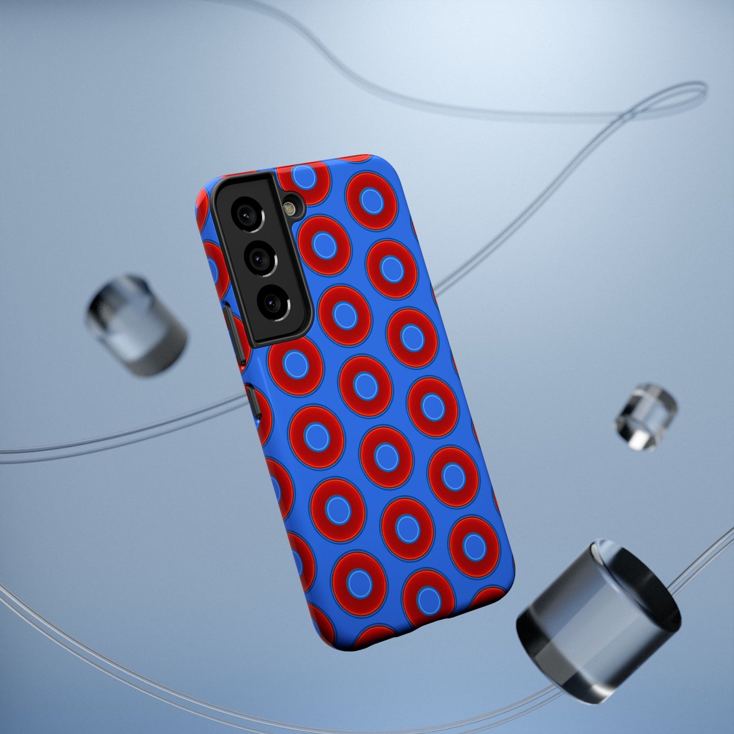 Impact-Resistant Lumpy Donut Case - red vivid donut print w/medium royal blue background