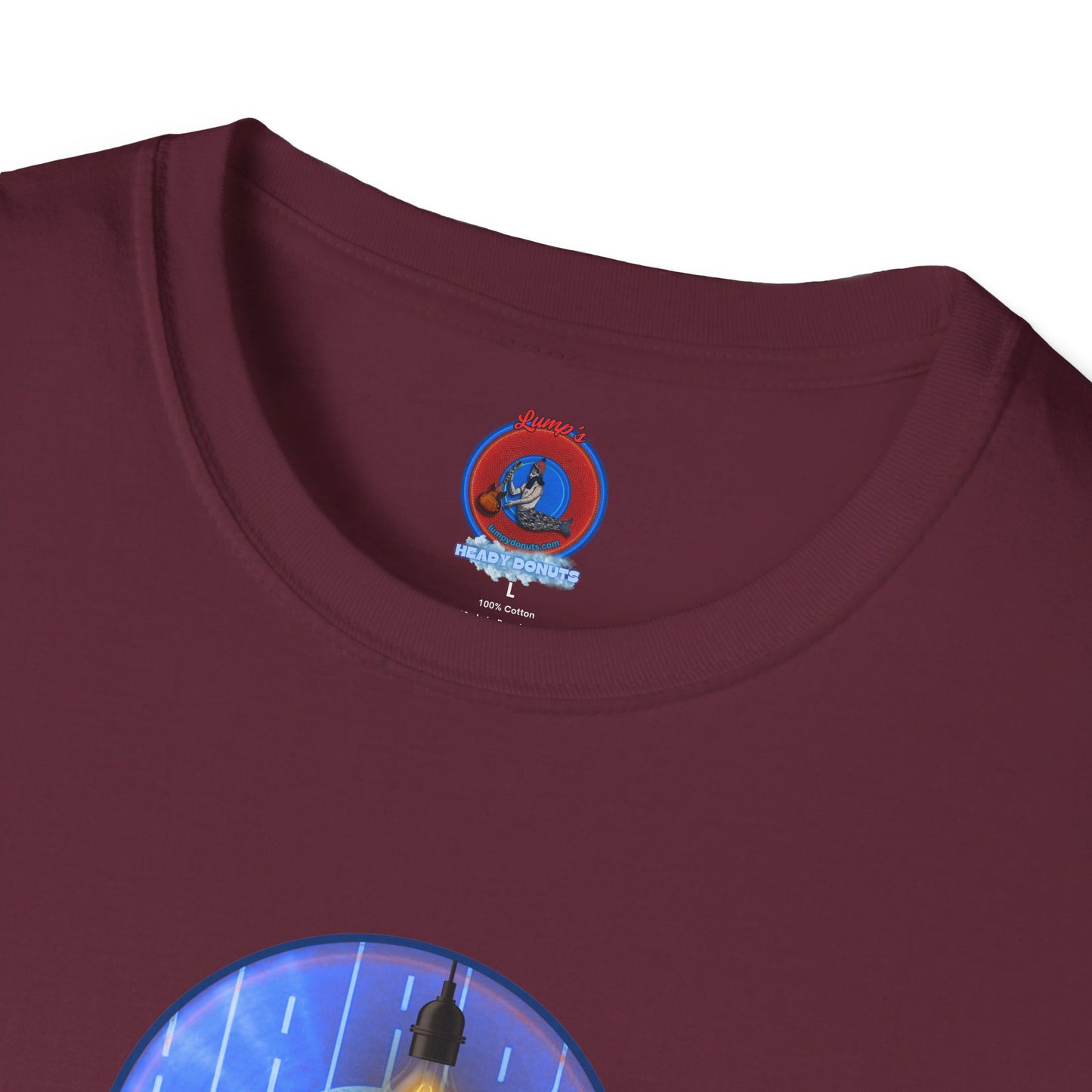 Classic Donut Tee - Unisex Soft-Style - "Harry Left His Donut Shirt" - series 1.0  - variant 4 - purple/blue donut - w/milk & light on