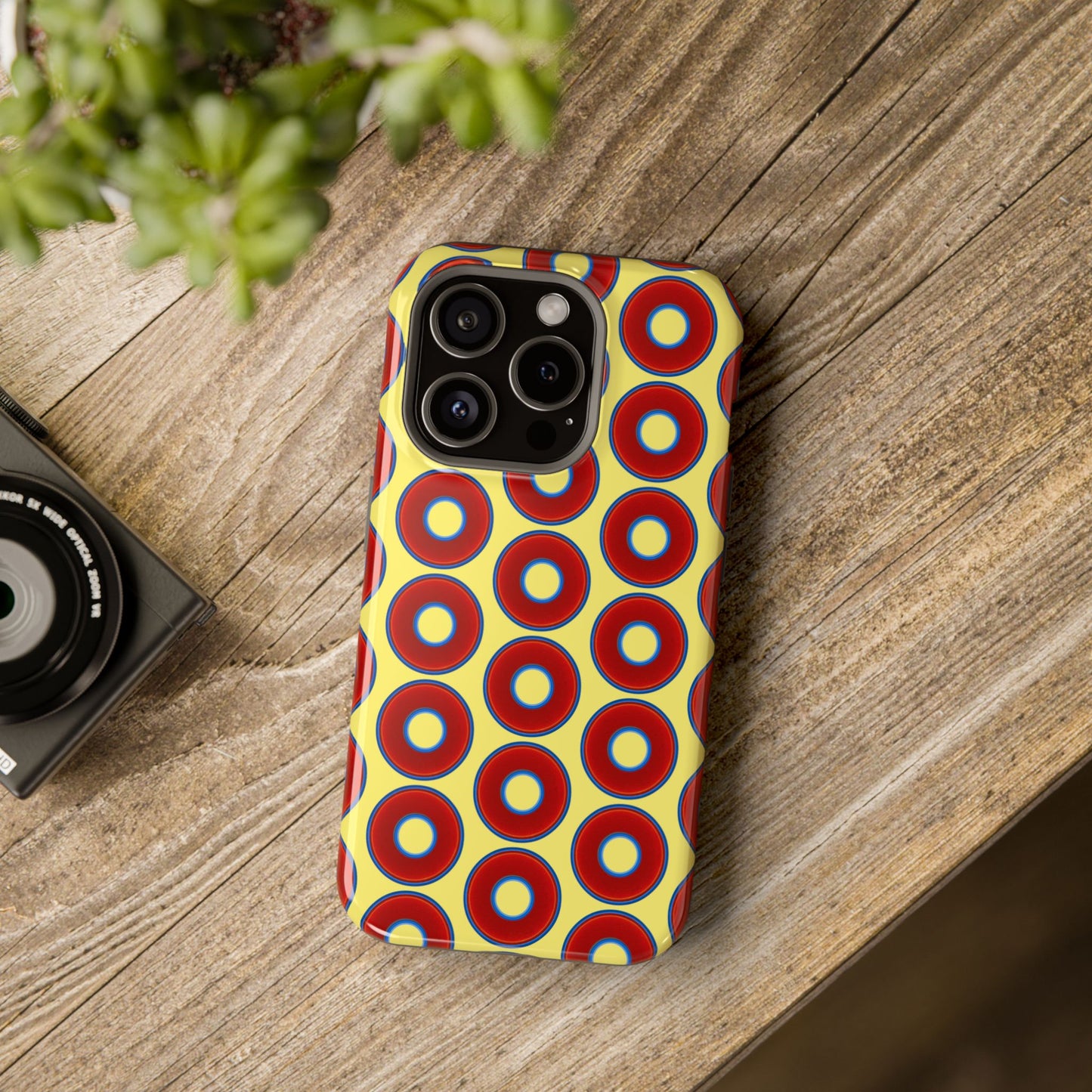 Magnetic Tough Donut Case - red vivid donut print w/yellow background