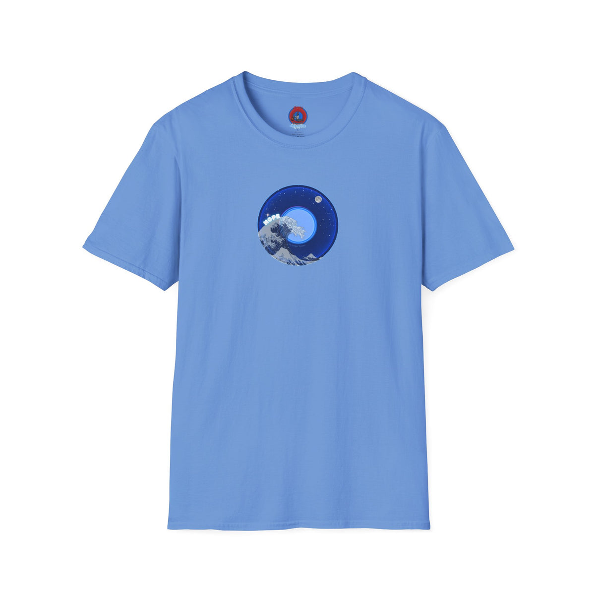 Classic Donut Tee - Unisex Soft-Style - "The Hopeful Waving Donut" - variant 2 - vivid blue donut