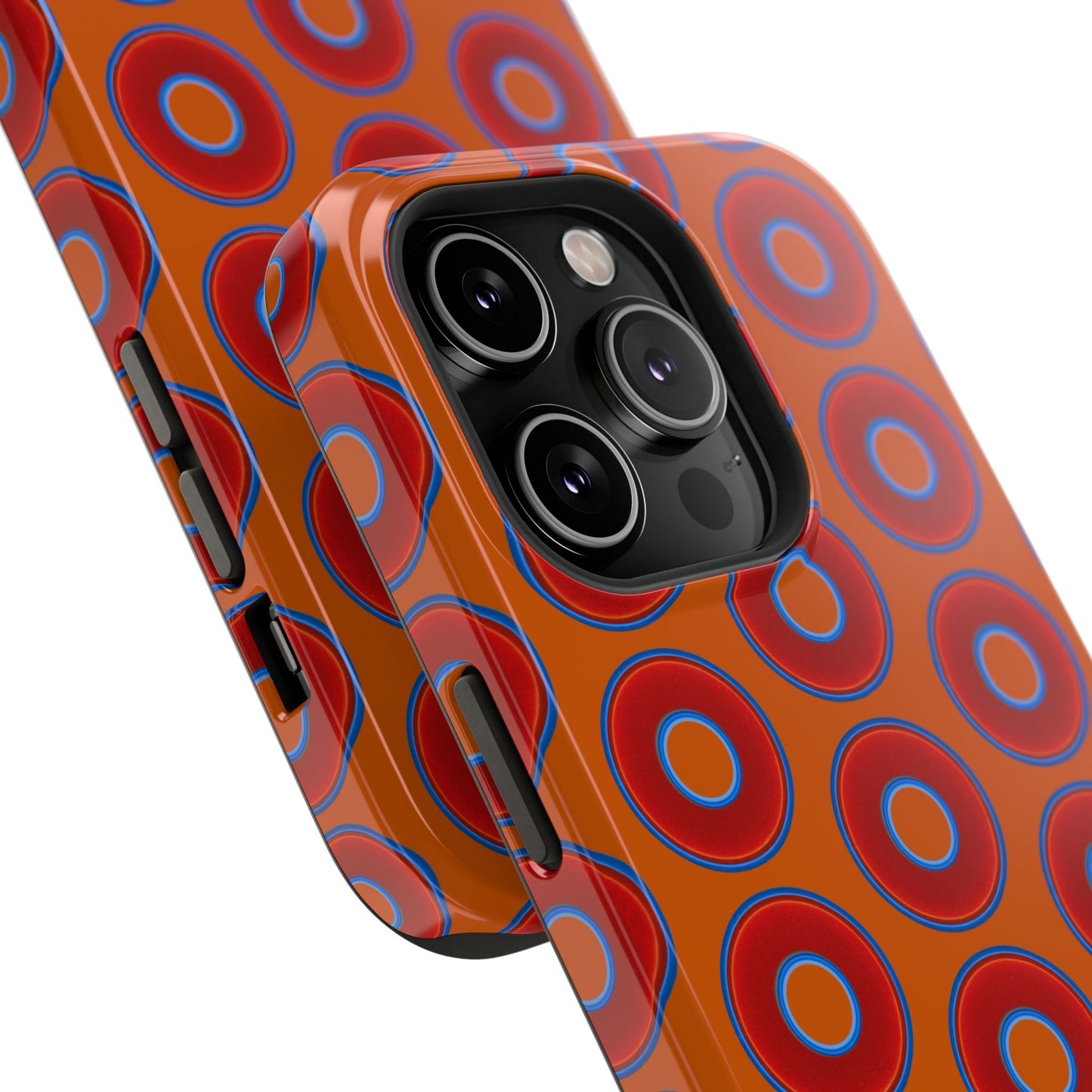 Impact-Resistant Lumpy Donut Case - red vivid donut print w/dark orange background