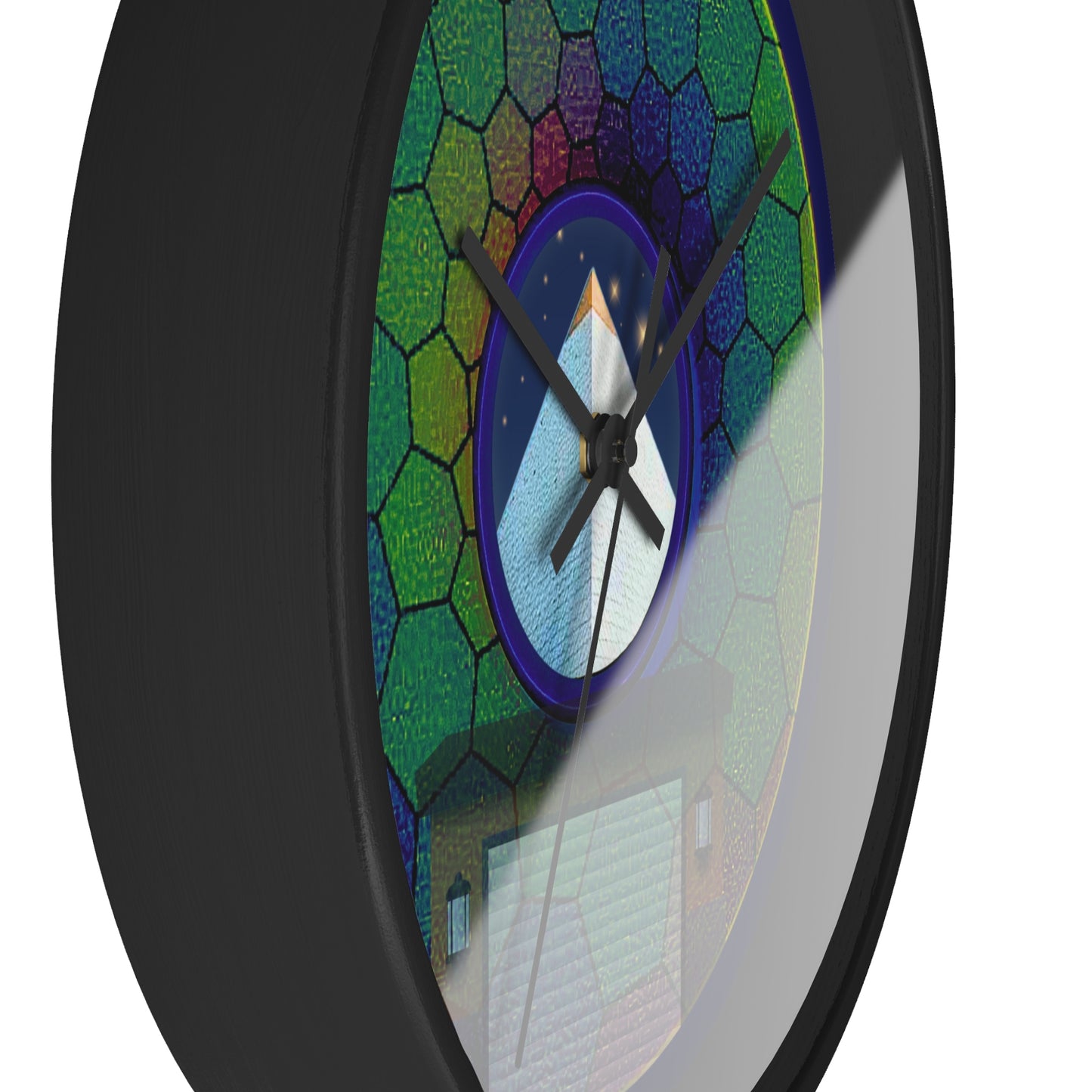 Lumpy Wall Clock - "Limestone Donut Clocks so Large" - variant 8 - green hexadonut w/navy blue background