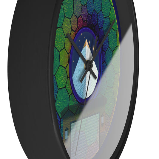 Lumpy Wall Clock - "Limestone Donut Clocks so Large" - variant 8 - green hexadonut w/navy blue background