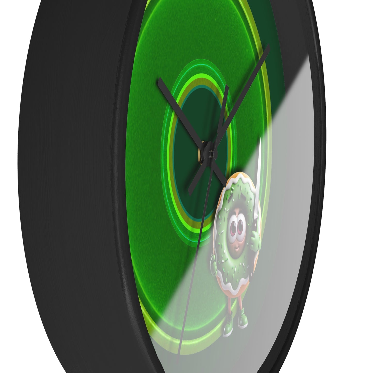 Lumpy Wall Clock - "My Phriend the Donut" - variant 4 - vivid green donut w/deep pond green background