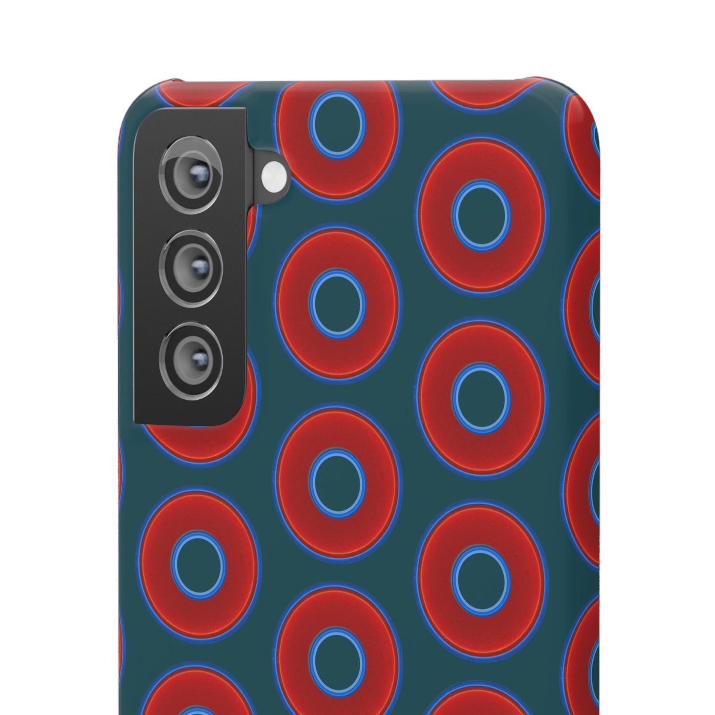Lumpy Donut Snap Case - red vivid donut print w/midnight teal green background