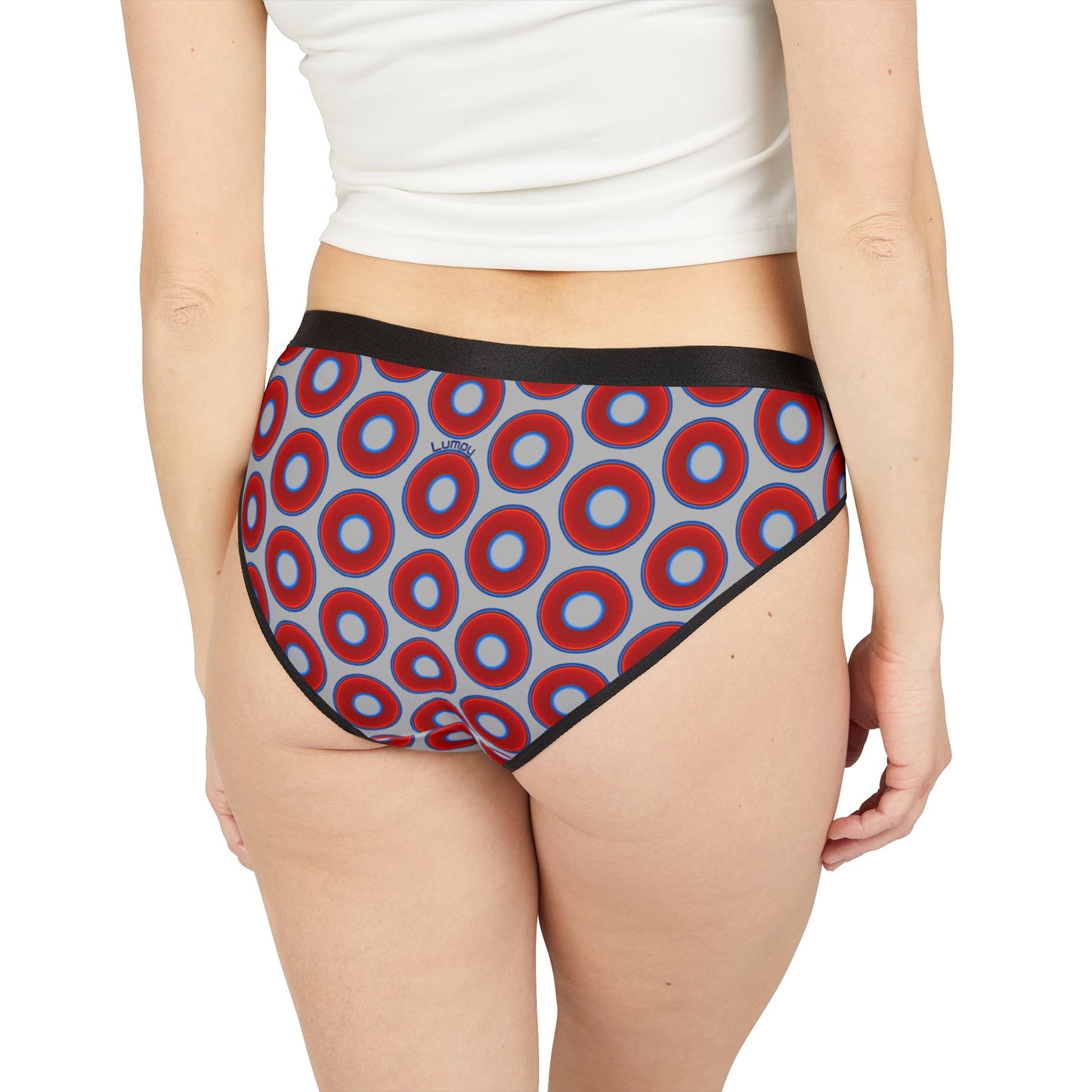 Lumpy Donut Underwear - vivid red donut print w/light gray background