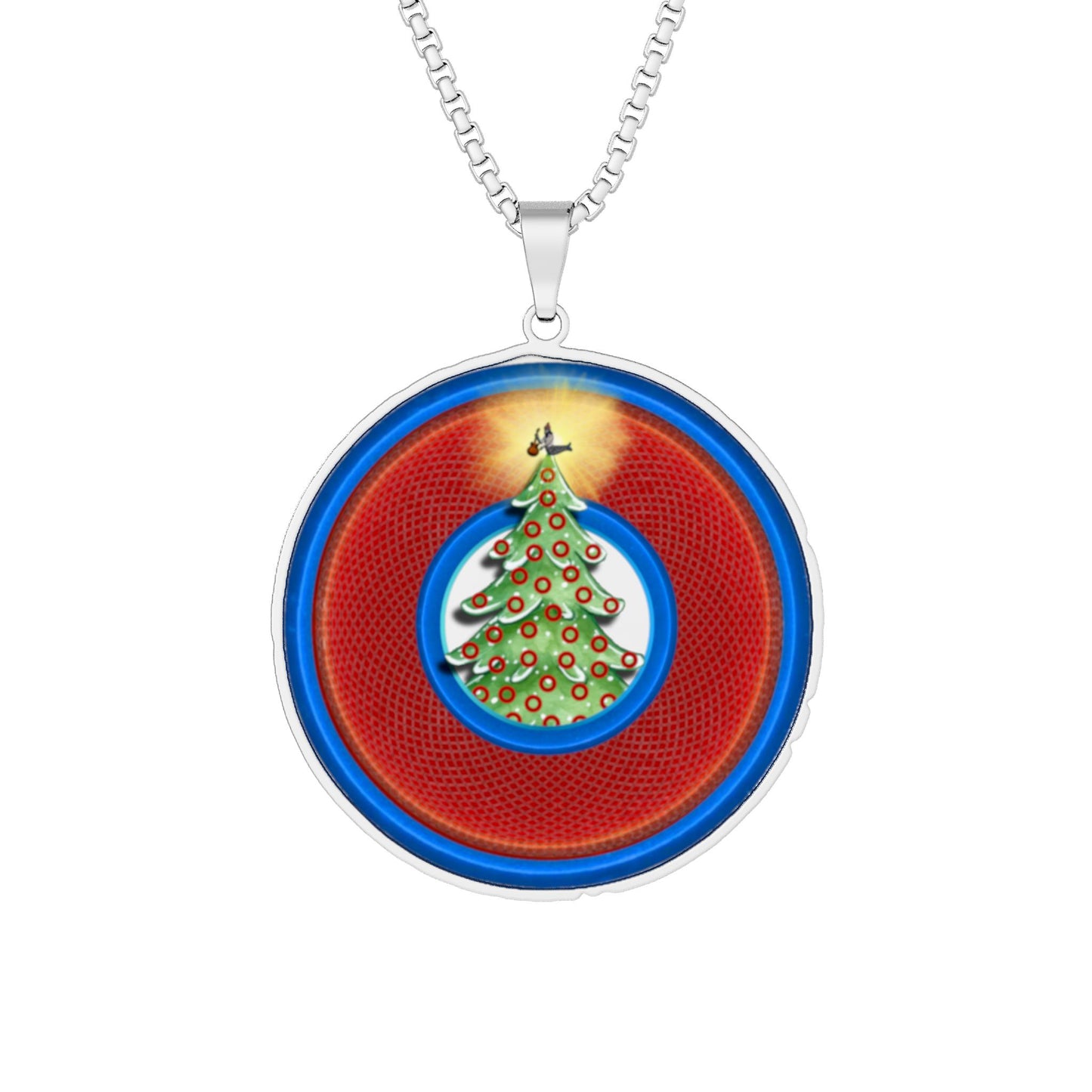 Lump's Heady Donut Necklace - 1" x 1" Stainless Steel Pendant - "It's Always Phishmas in Philly" - rustic red/blue donut