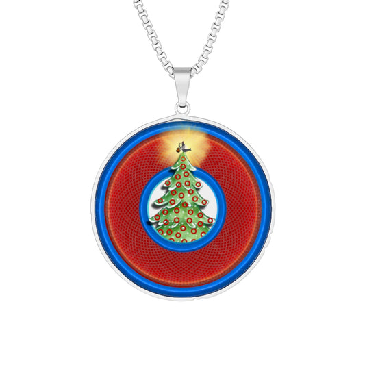 Lump's Heady Donut Necklace - 1" x 1" Stainless Steel Pendant - "It's Always Phishmas in Philly" - rustic red/blue donut