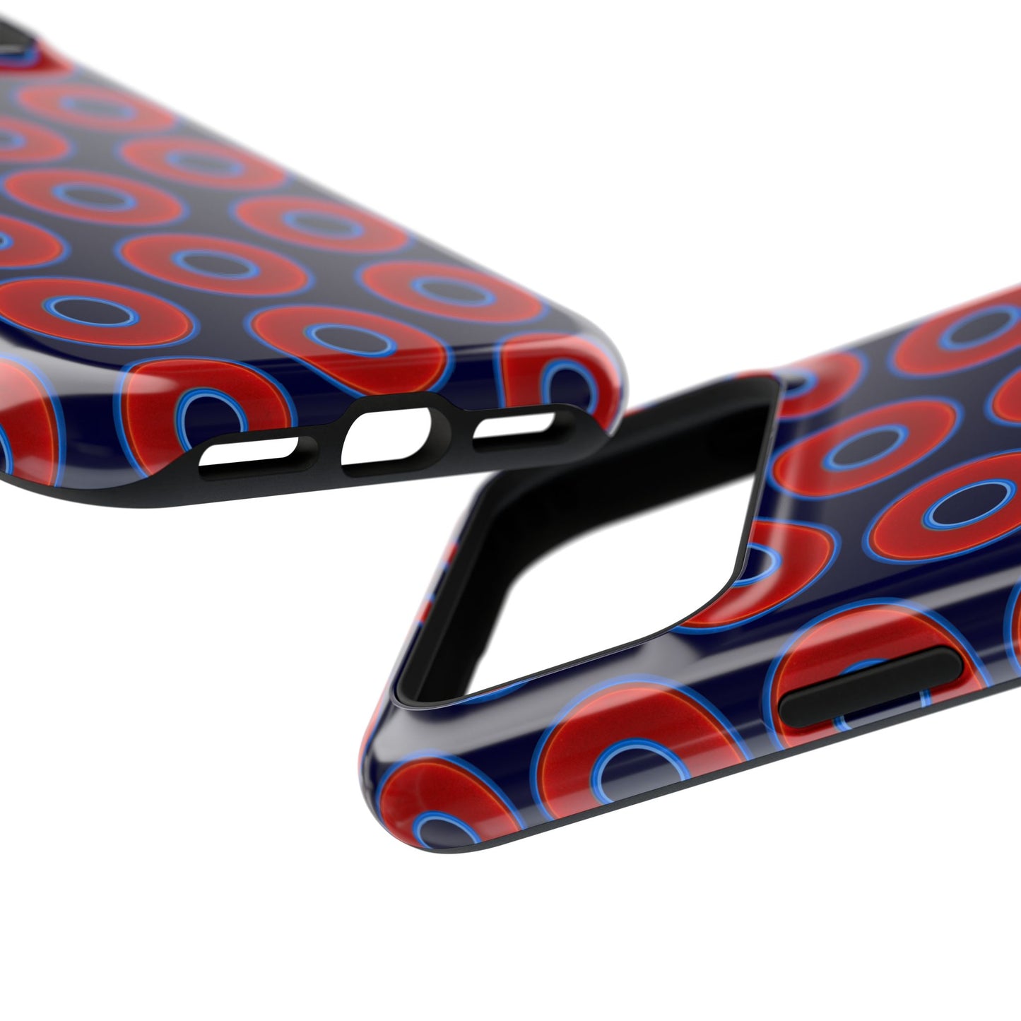 Impact-Resistant Lumpy Donut Case - red vivid donut print w/midnight blue background