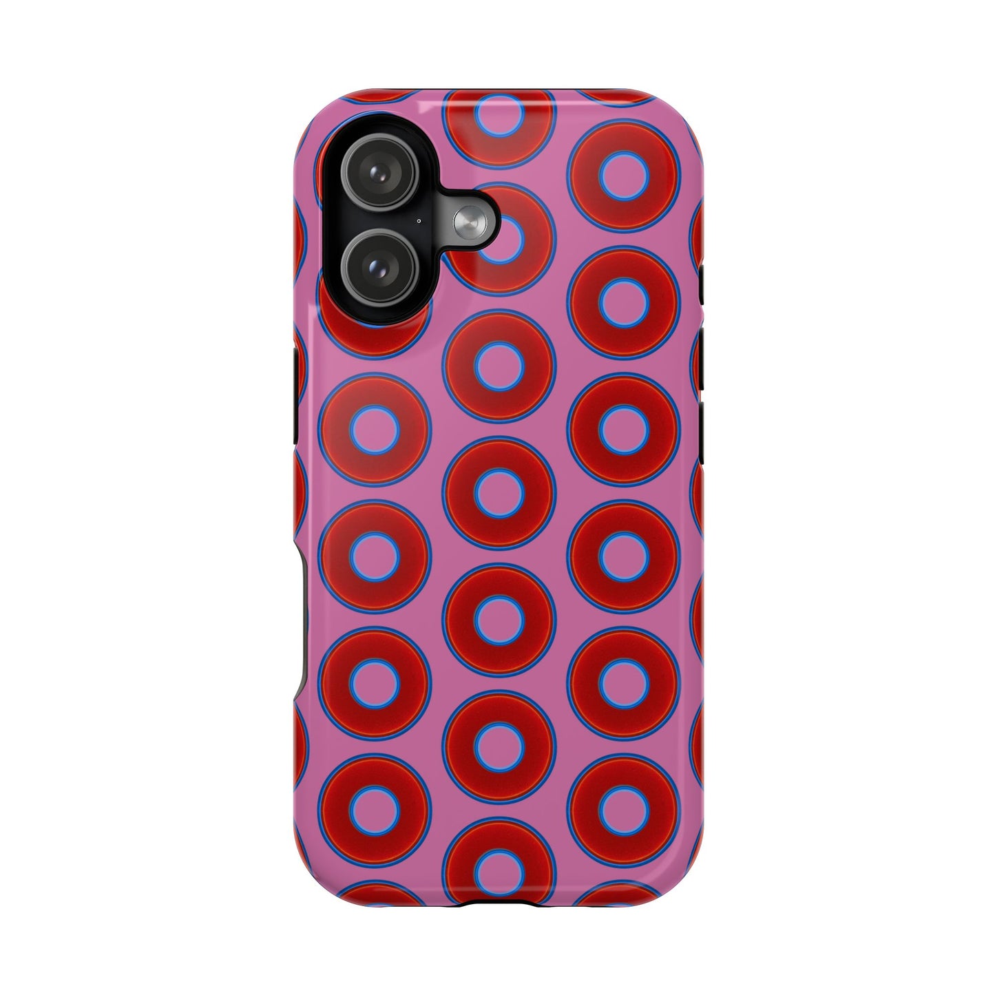 Impact-Resistant Lumpy Donut Case - red vivid donut print w/pink background