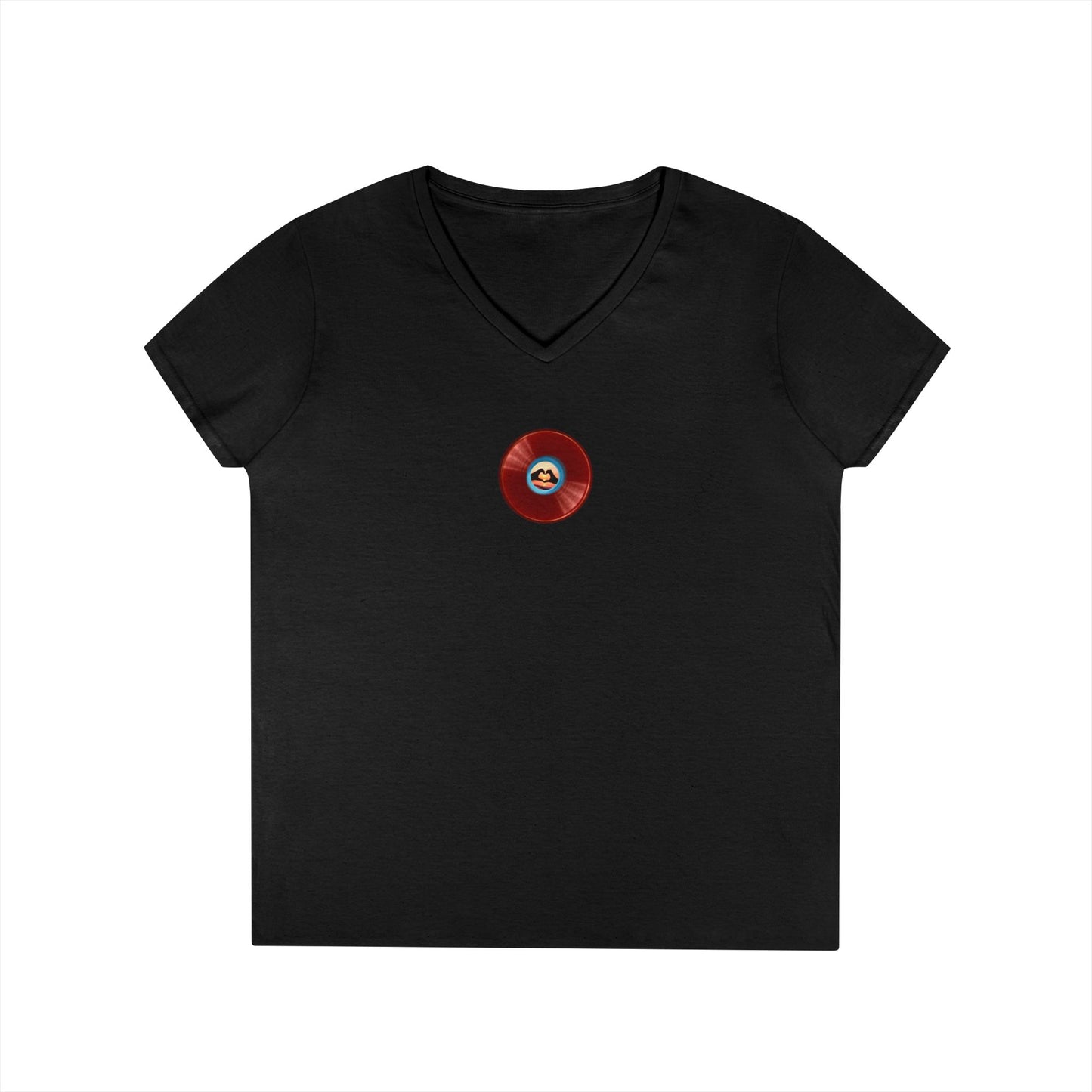 Women's Donut V-Neck Tee - "Waste of a Perfectly Good Donut" - variant 1 - vivid red record donut w/