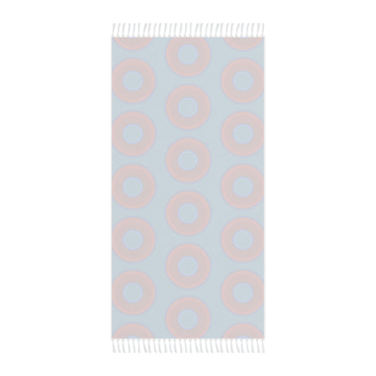 Oversized Lumpy Beach Towel - vivid red donuts w/aquamarine blue background