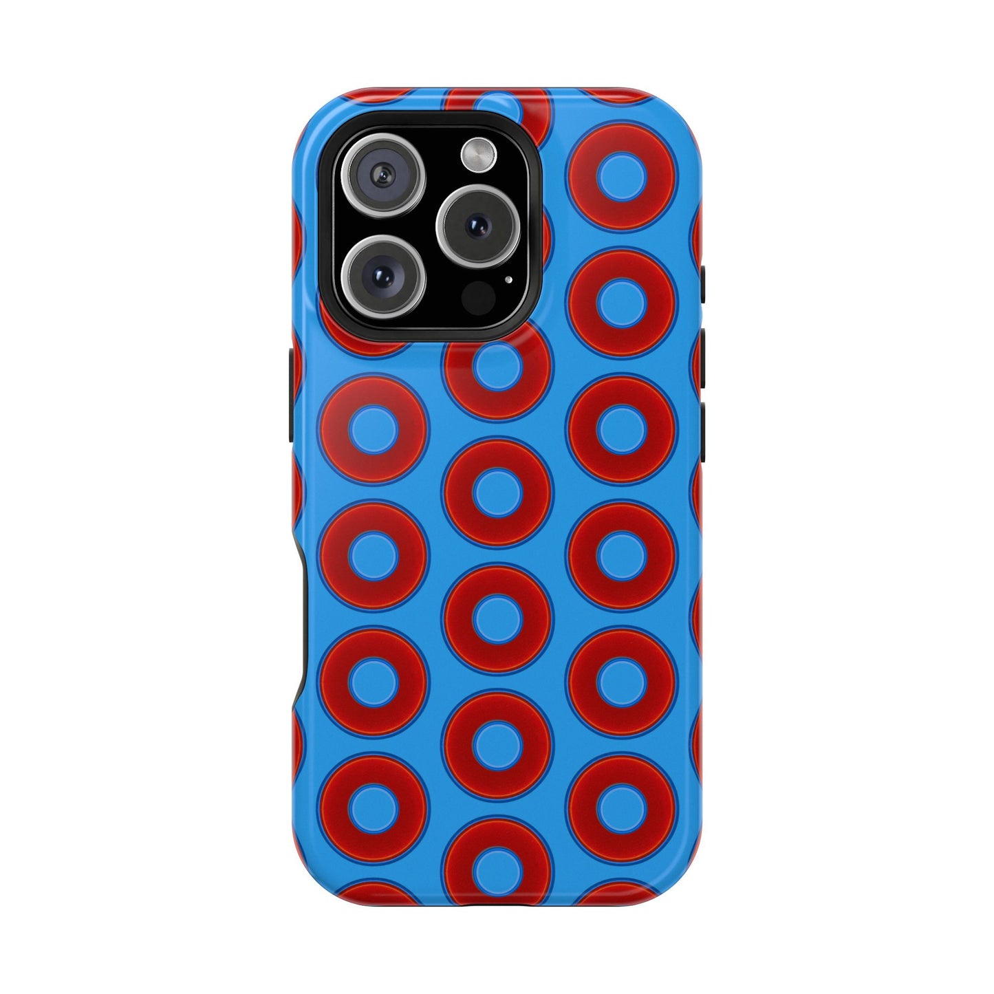 Impact-Resistant Lumpy Donut Case - red vivid donut print w/sky royal blue background
