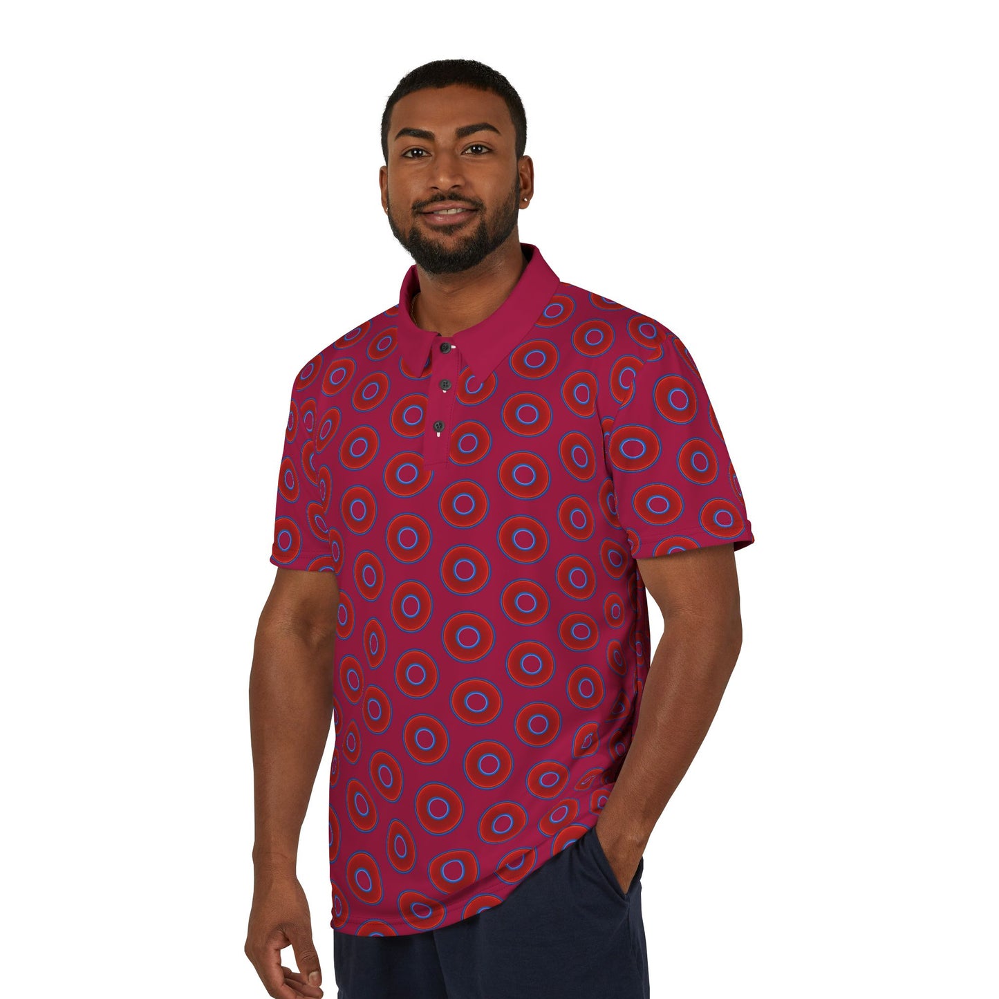 AOP Donut Polo - vivid donut print w/dark magenta background [unisex]