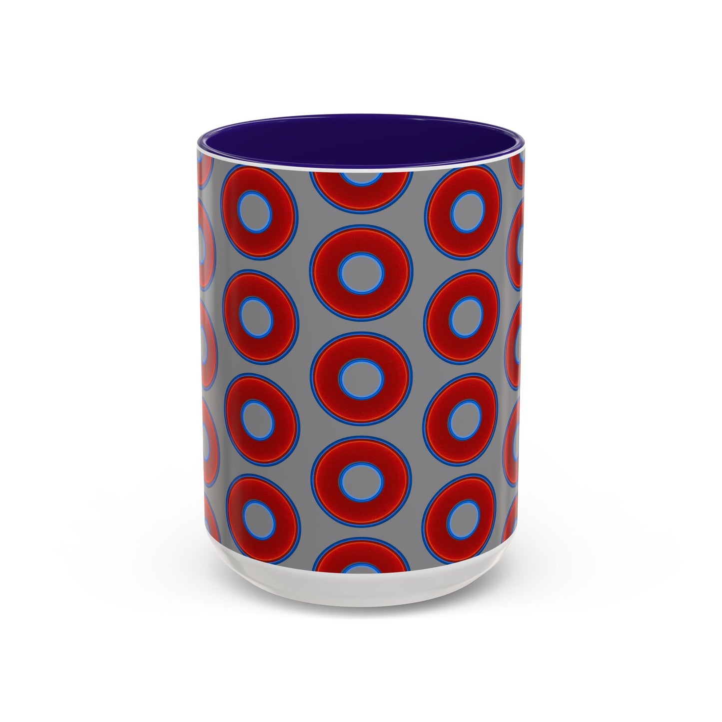 Lump's Grumpy Coffee Mug - vivid red donuts w/gray background