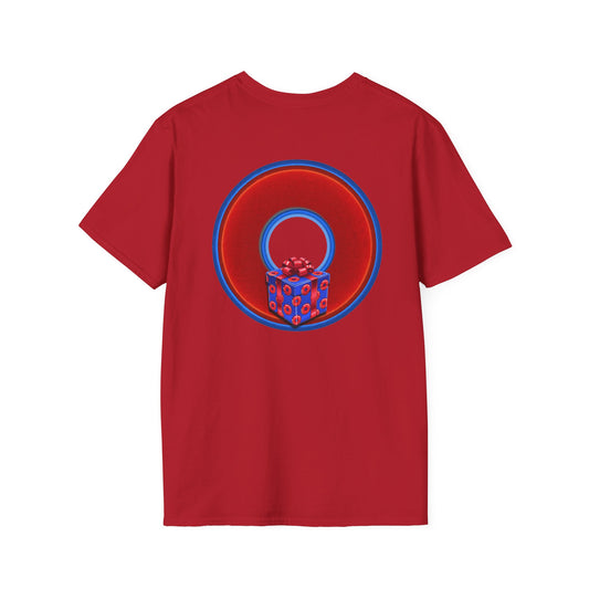 Classic Donut Tee - Unisex Soft-Style - "Phishmas Caroler's Tee " - vivid red/blue donut - variant 1