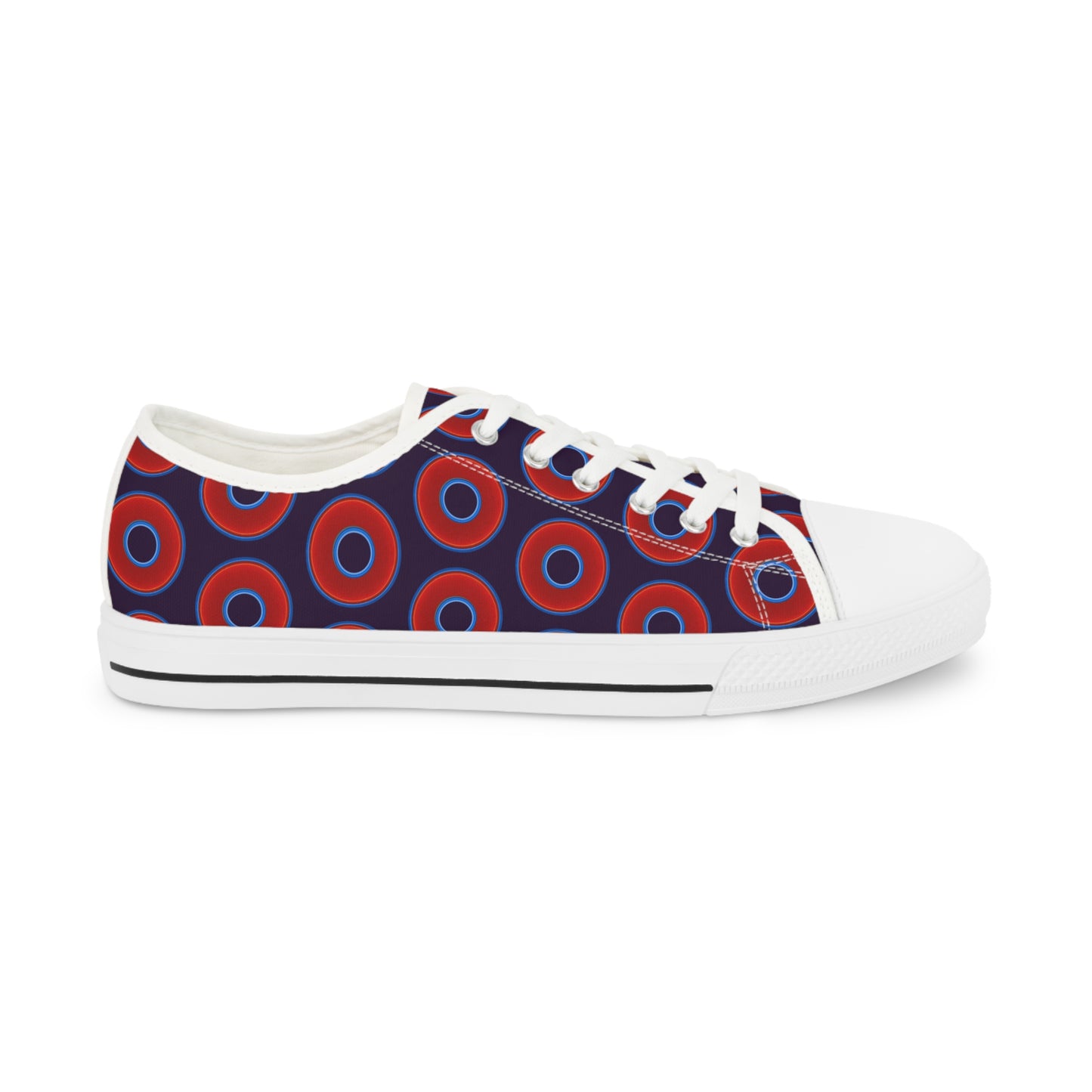 Men's - Low Top Chuck Taylors - large vivid red donut print w/midnight purple background
