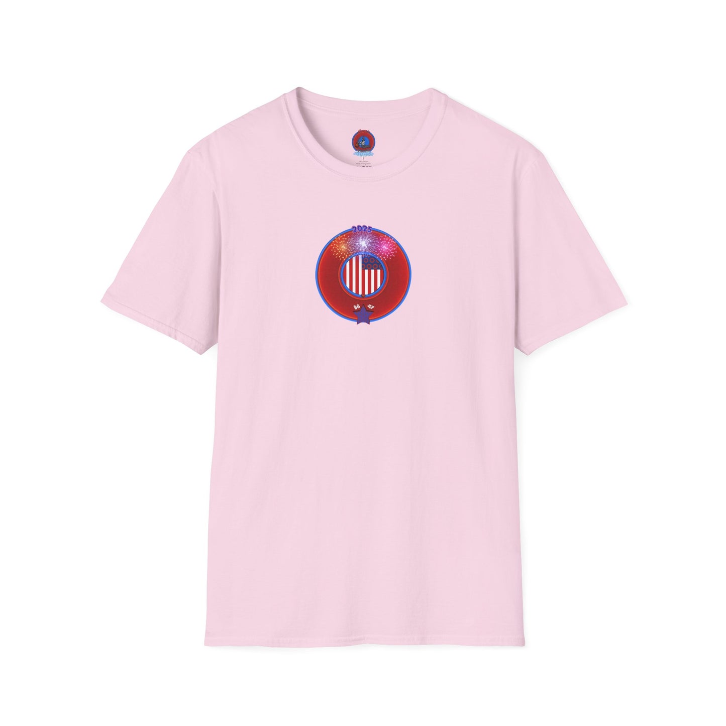 Classic Donut Tee - Unisex Soft-Style - "One Indivisible Donut" - vivid red phreedom donut - w/fireworks - variant 3