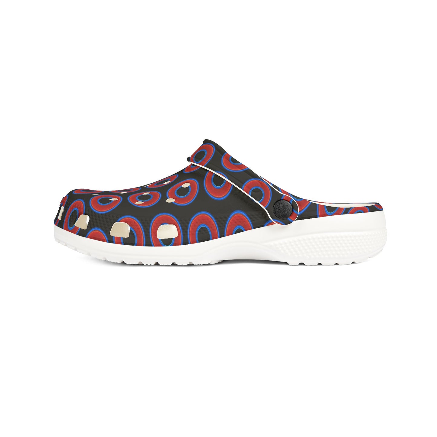 Spatchcocks - donut slip-on shoes - red rustic donuts w/black background [unisex]