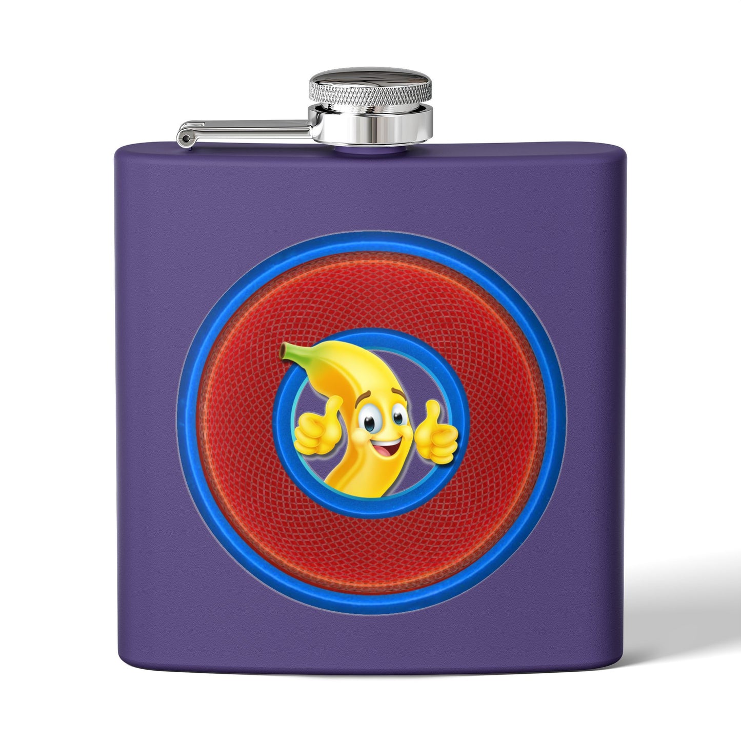 Lump's Donut Flask 6 oz -  "This Flask is Bananas" - red/blue rustic donut - [*w/your choice of 6 backgrounds]