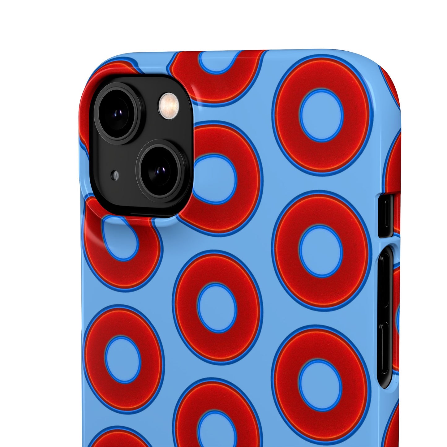 Lumpy Donut Snap Case - red vivid donut print w/light blue background