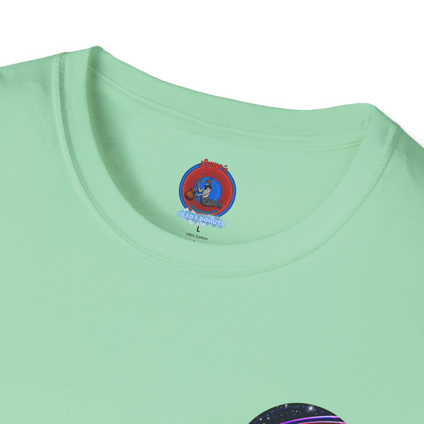 Classic Donut Tee - Unisex Soft-Style - "Halley's Caddy" - series 1.0  - variant 1 - black/picture donut - w/hole