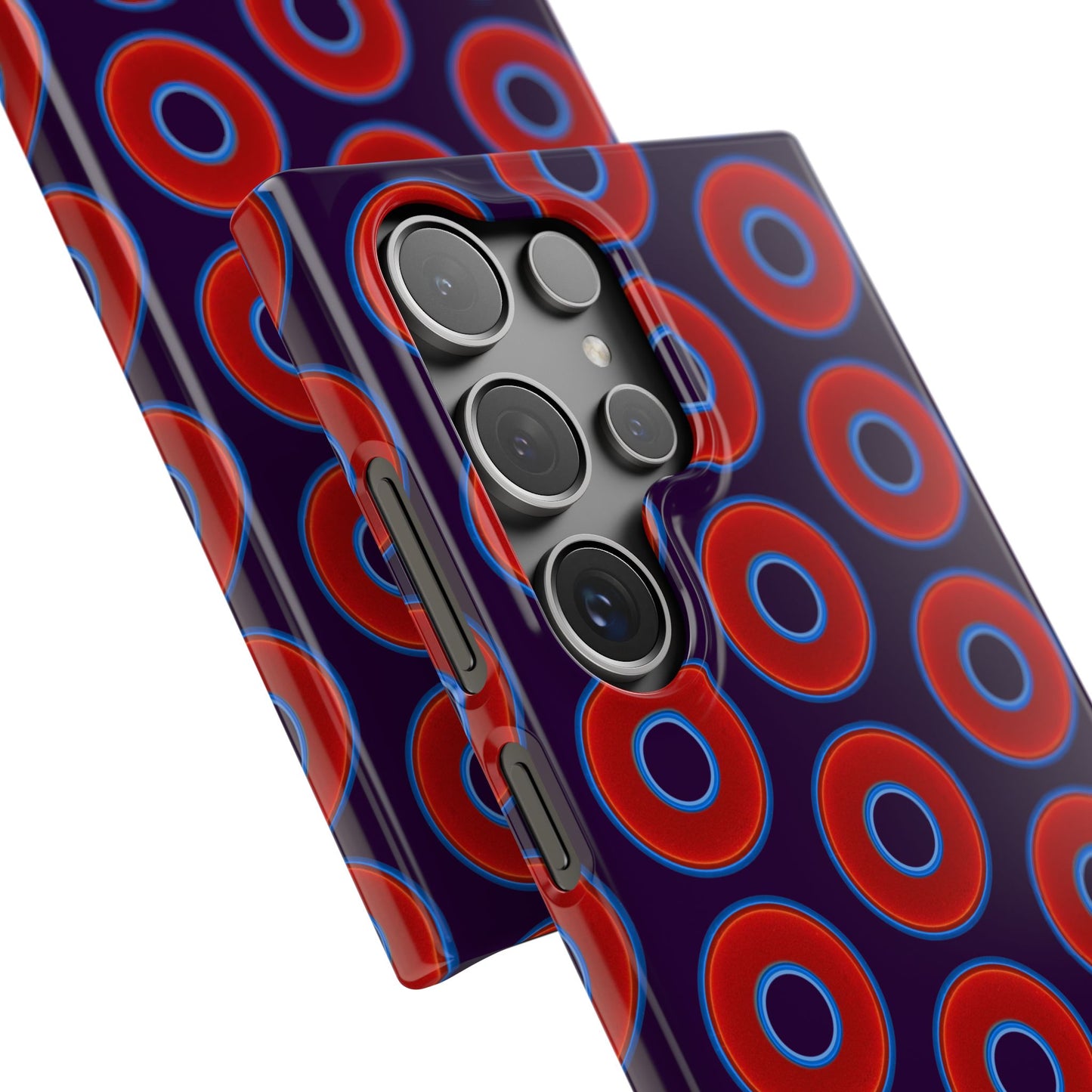 Lumpy Donut Snap Case - red vivid donut print w/midnight purple background