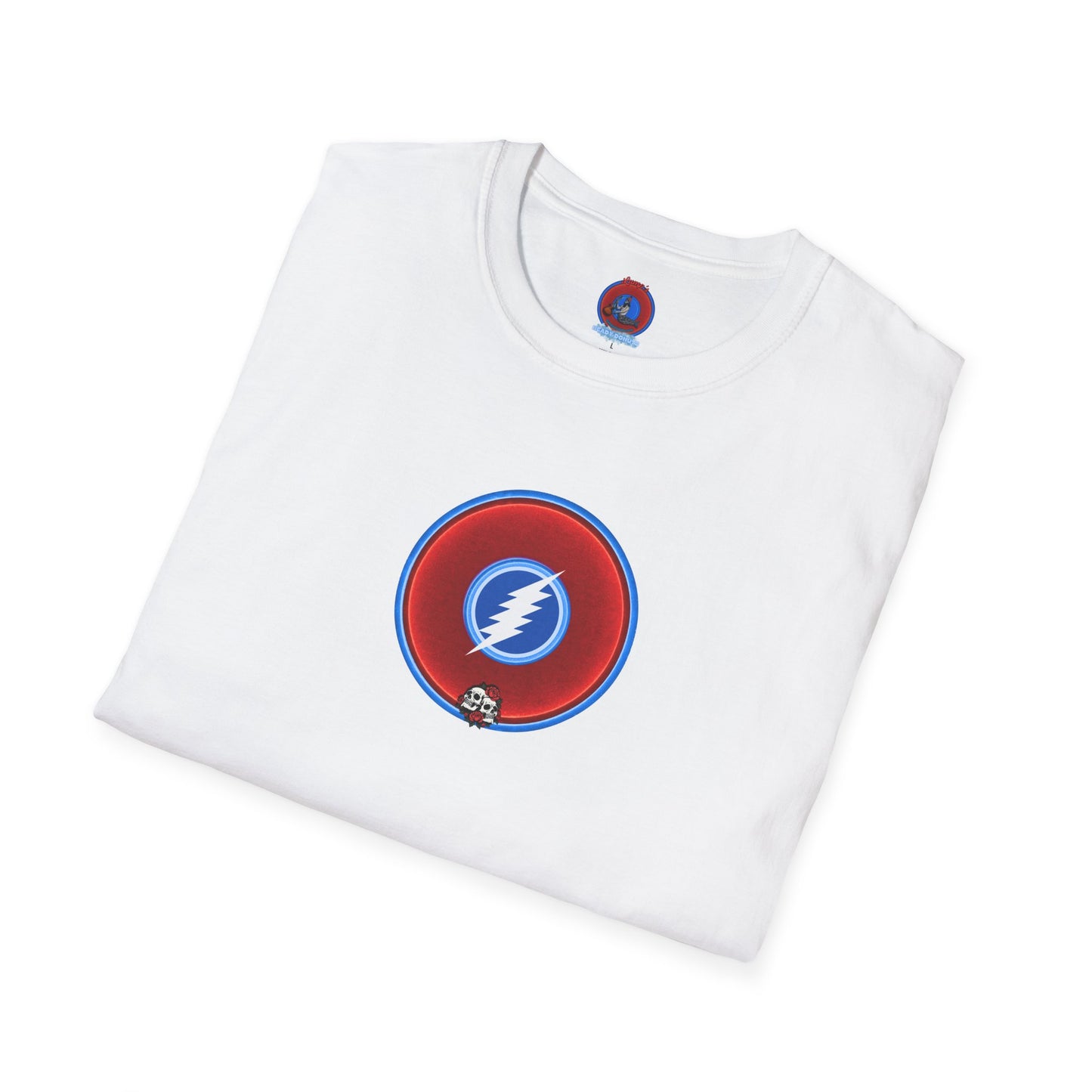 Classic Donut Tee - Unisex Soft-Style - The Grateful Donut" - vivid red/blue donut
