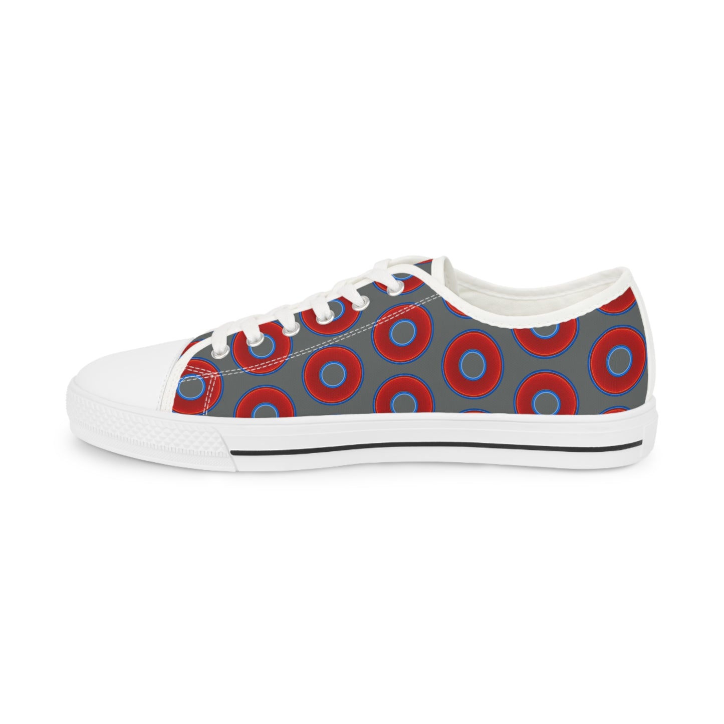 Men's - Low Top Chuck Taylors - large vivid red donut print w/dark gray background
