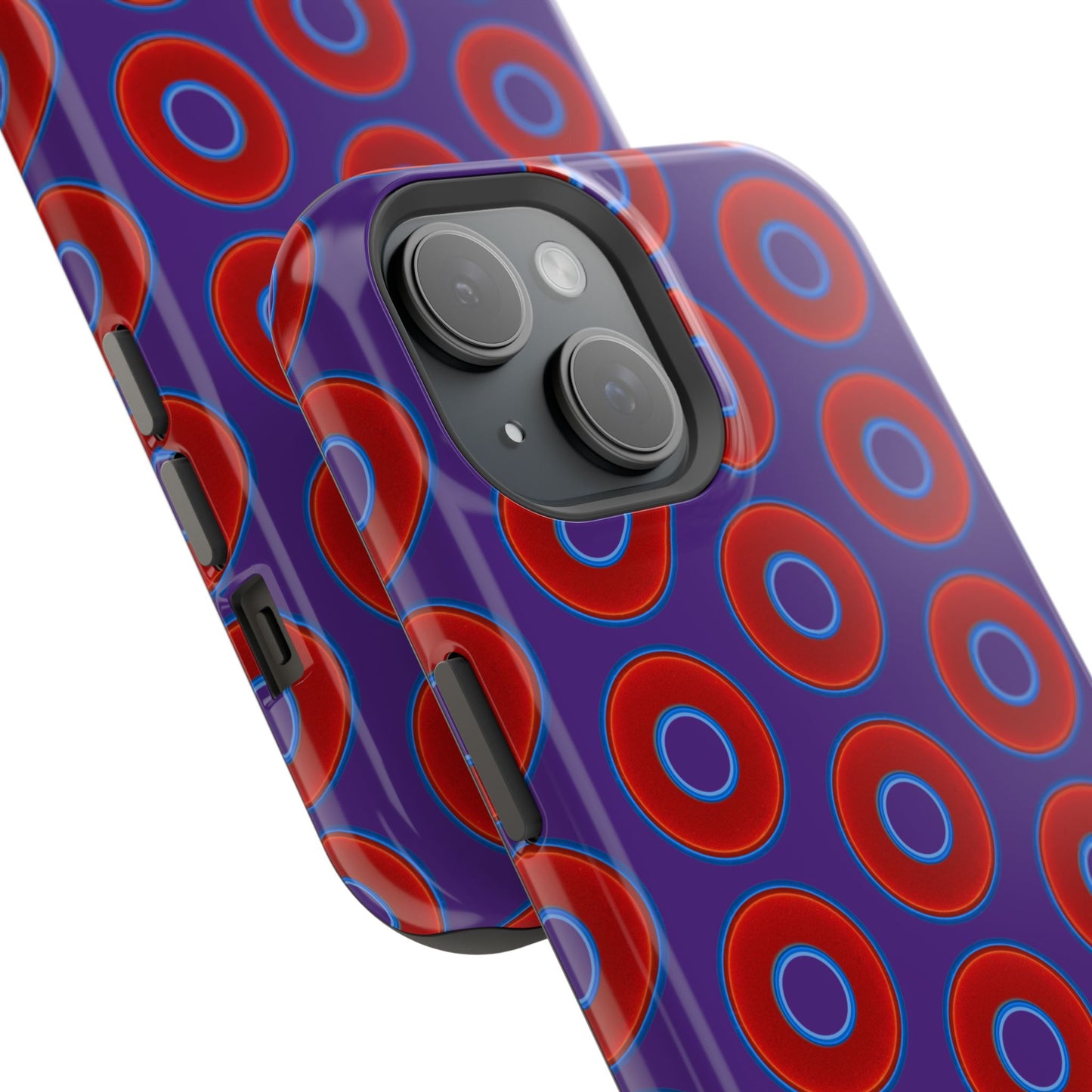 Impact-Resistant Lumpy Donut Case - red vivid donut print w/dark purple background