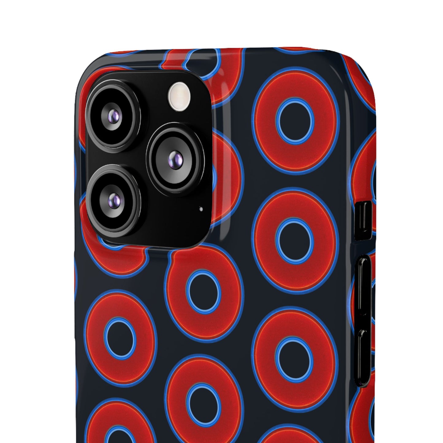 Lumpy Donut Snap Case - red vivid donut print w/blue charcoal background