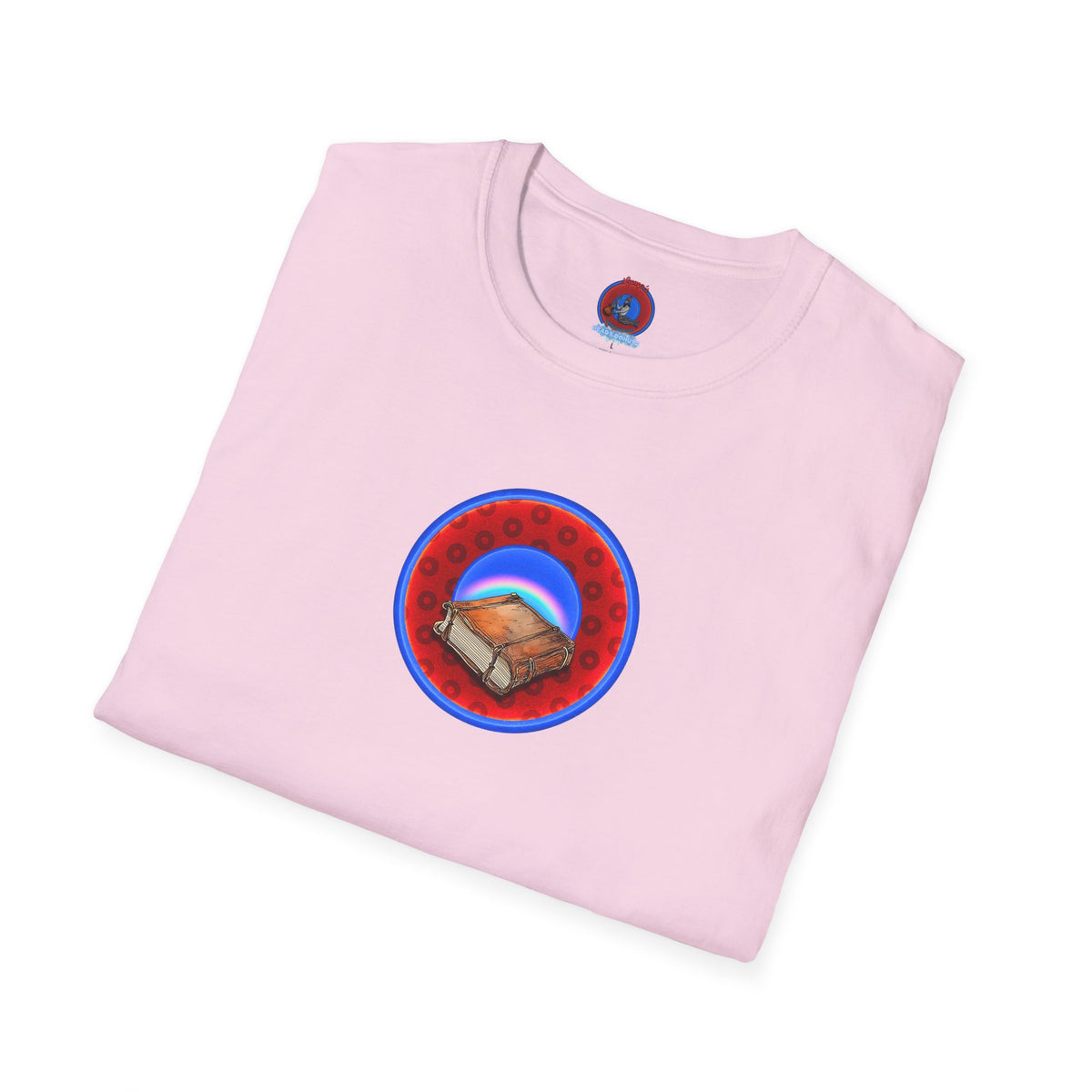 Classic Donut Tee - Unisex Soft-Style - "Read the F'ing Donut Book" - paradoxical widemouthed red/blue donut - variant 2