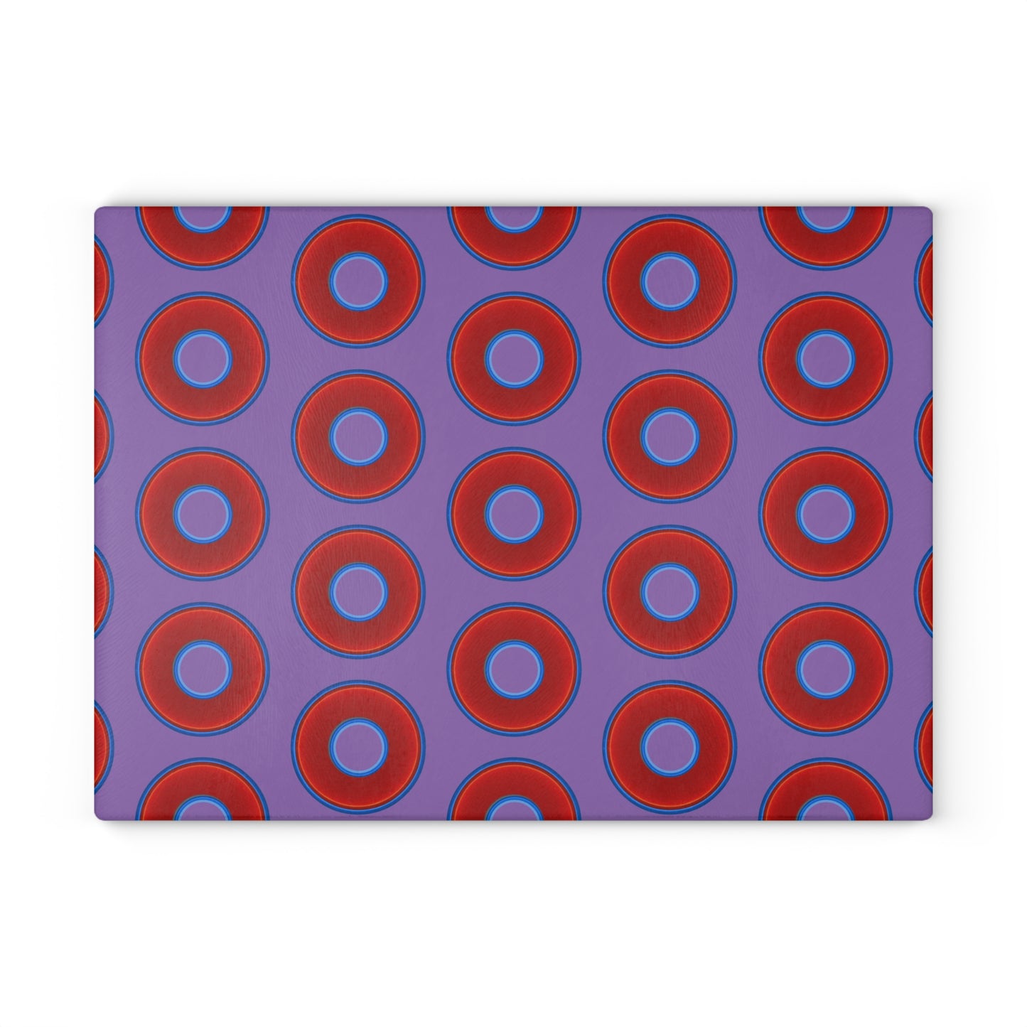 My Friend's Cutting Board - vivid red donuts w/light purple background