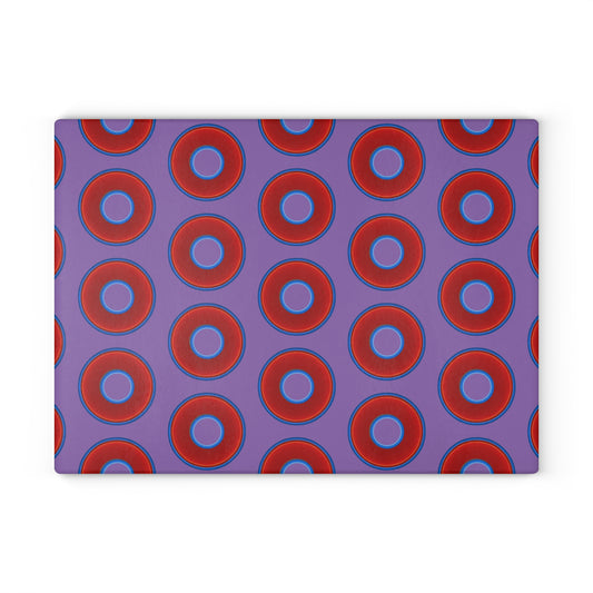 My Friend's Cutting Board - vivid red donuts w/light purple background