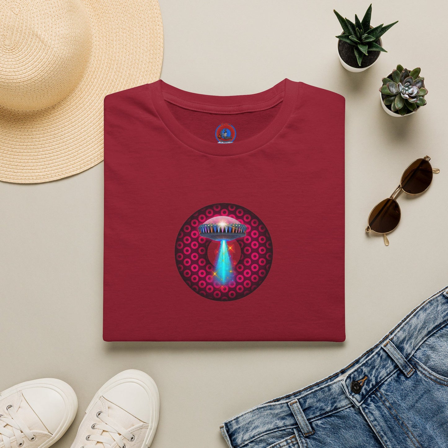 Classic Donut Tee - Unisex Soft-Style - "Donuts now Served on the Mothership" - series 1.0  - variant 2  - red/red paradoxical donut